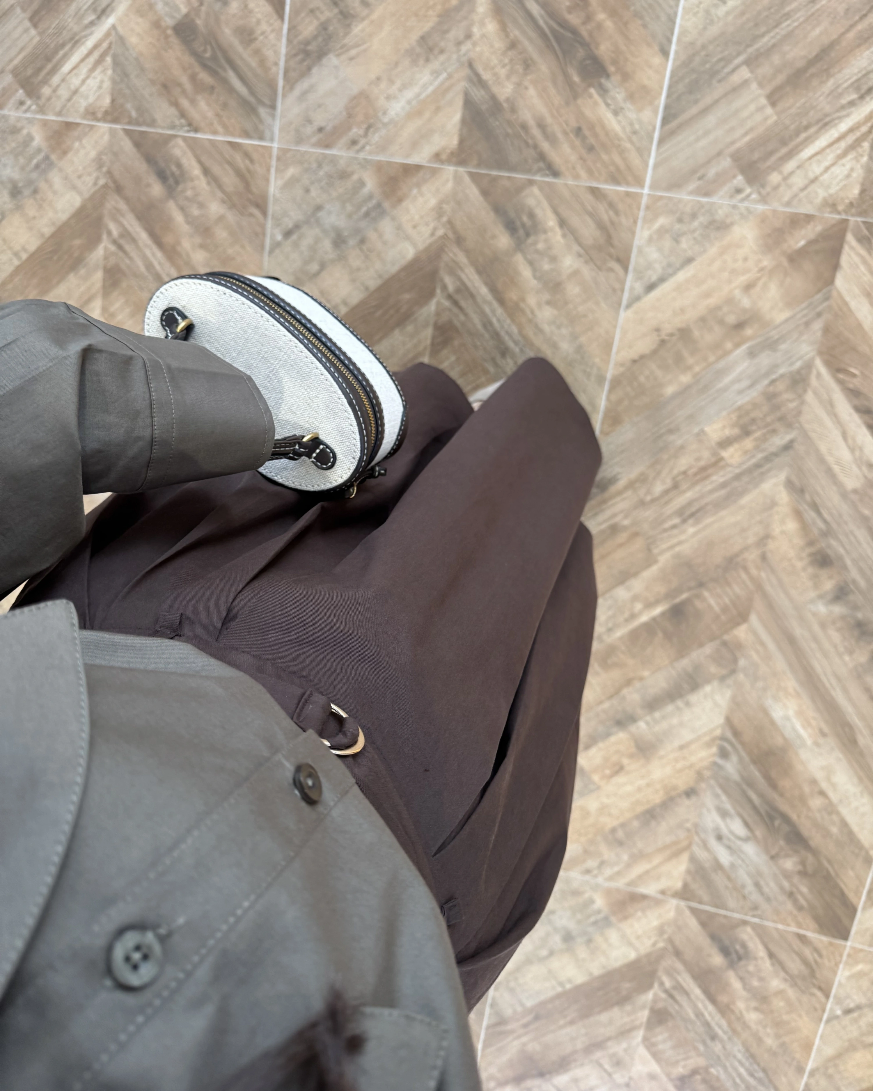 KAHVE PİLELİ KEMERLİ ETEK -1287