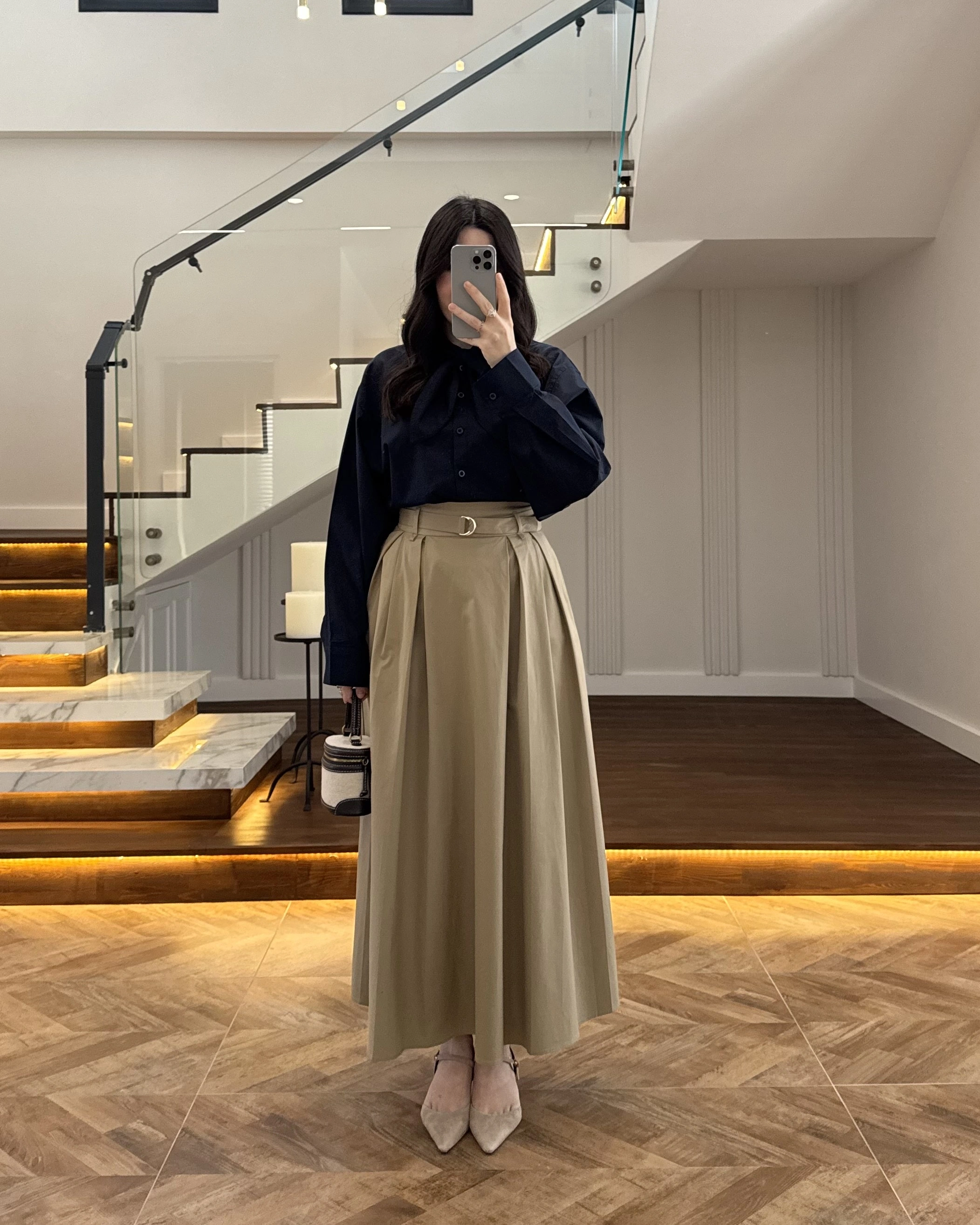 HAKİ PİLELİ KEMERLİ ETEK -1287