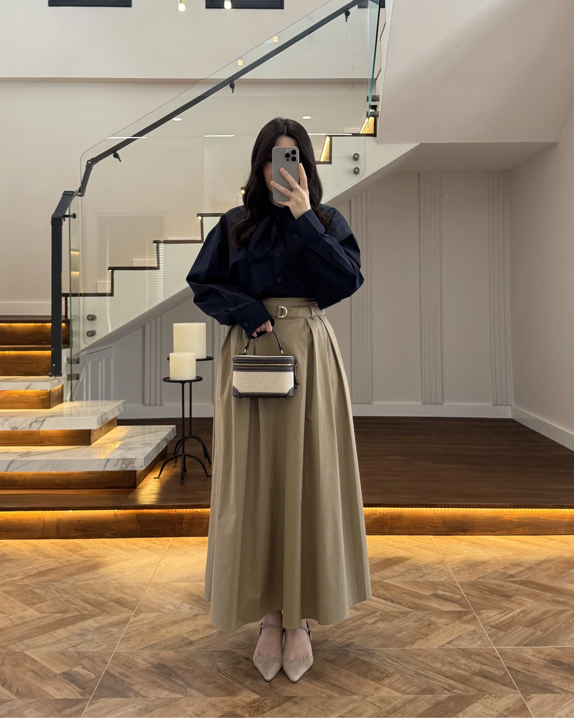 HAKİ PİLELİ KEMERLİ ETEK -1287