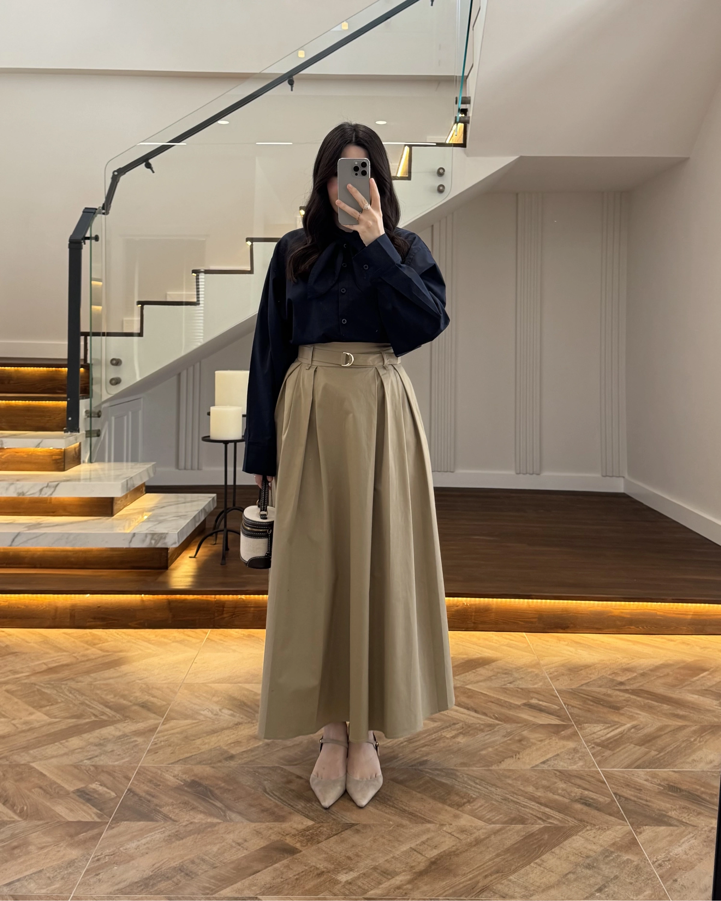 HAKİ PİLELİ KEMERLİ ETEK -1287