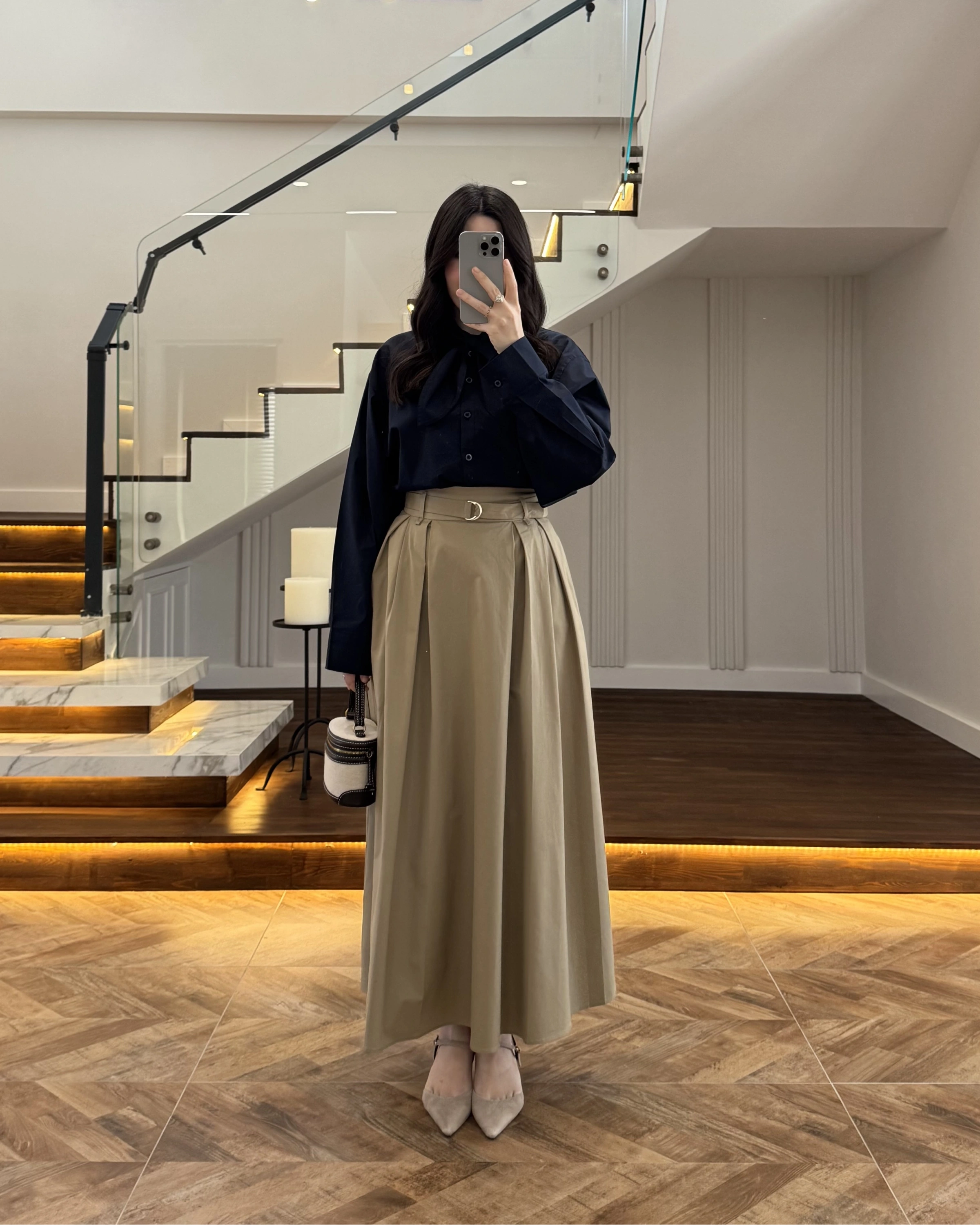 HAKİ PİLELİ KEMERLİ ETEK -1287