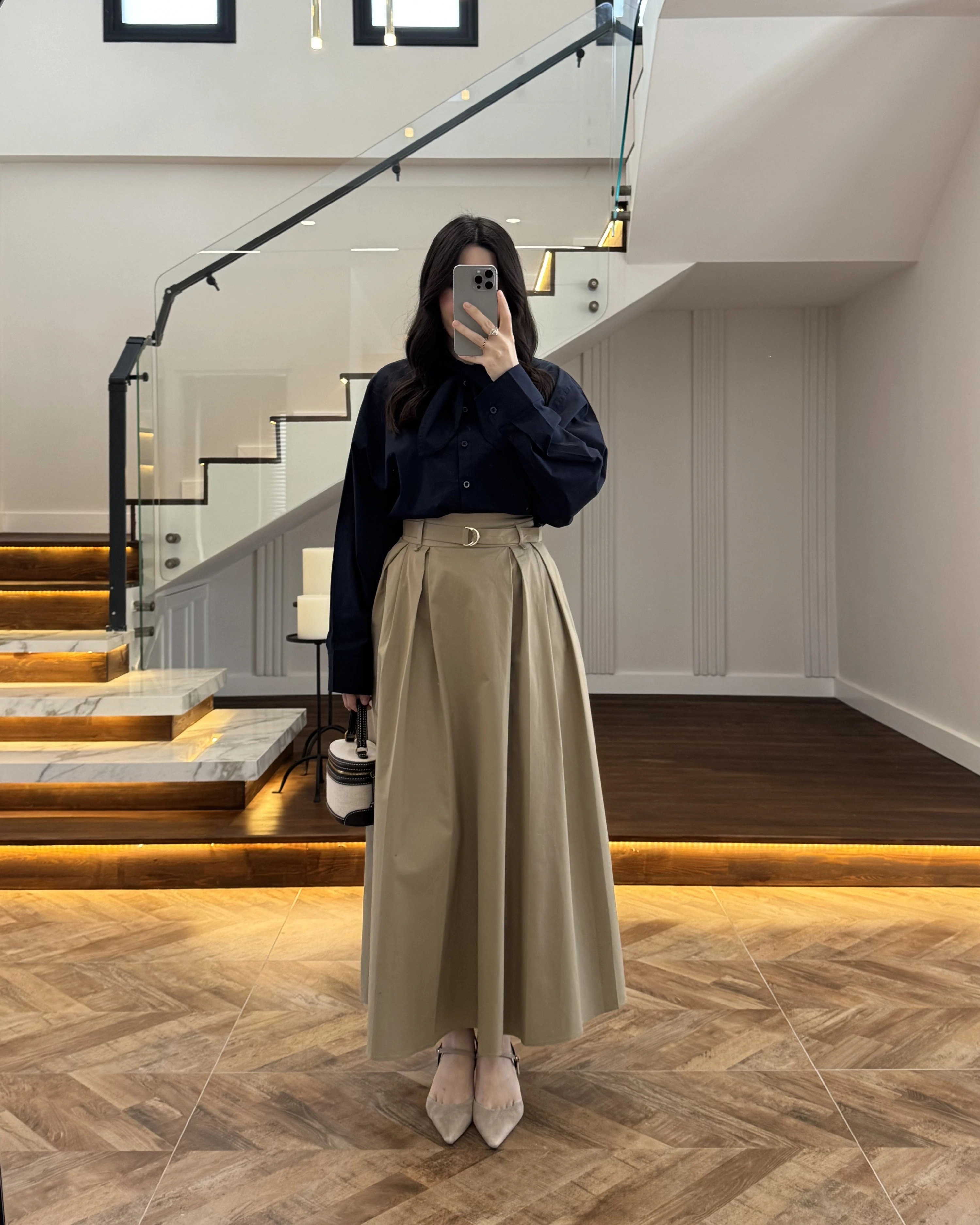 HAKİ PİLELİ KEMERLİ ETEK -1287