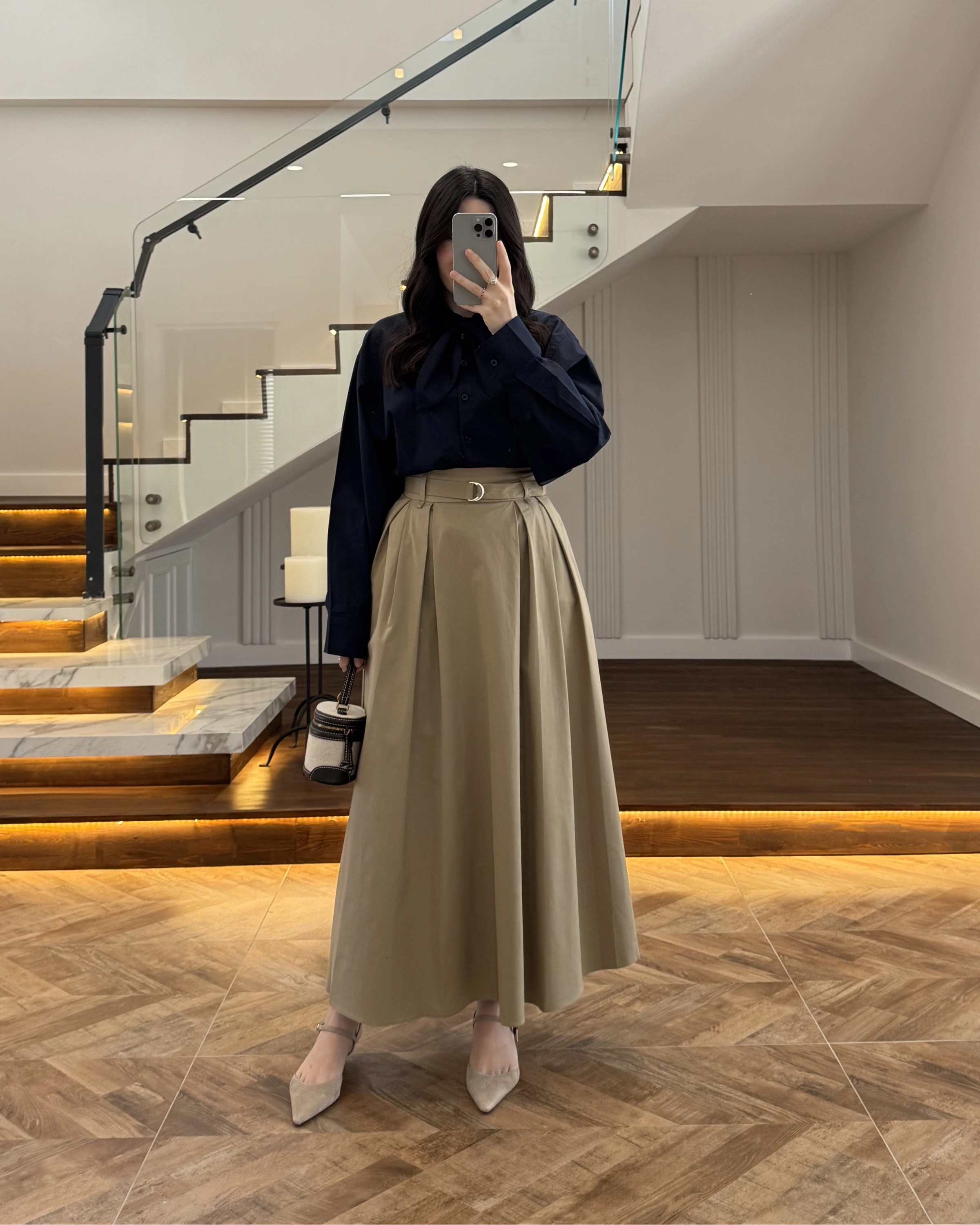 HAKİ PİLELİ KEMERLİ ETEK -1287