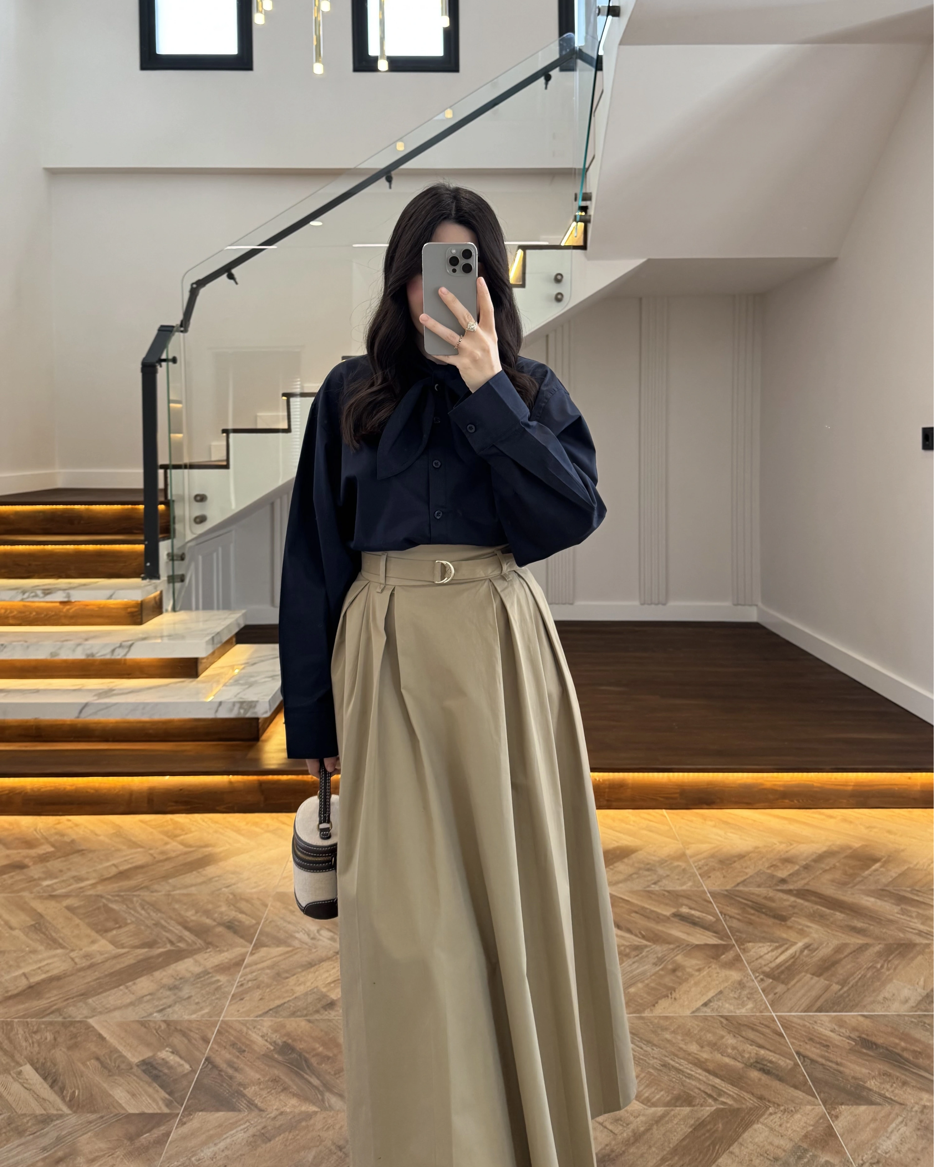 HAKİ PİLELİ KEMERLİ ETEK -1287