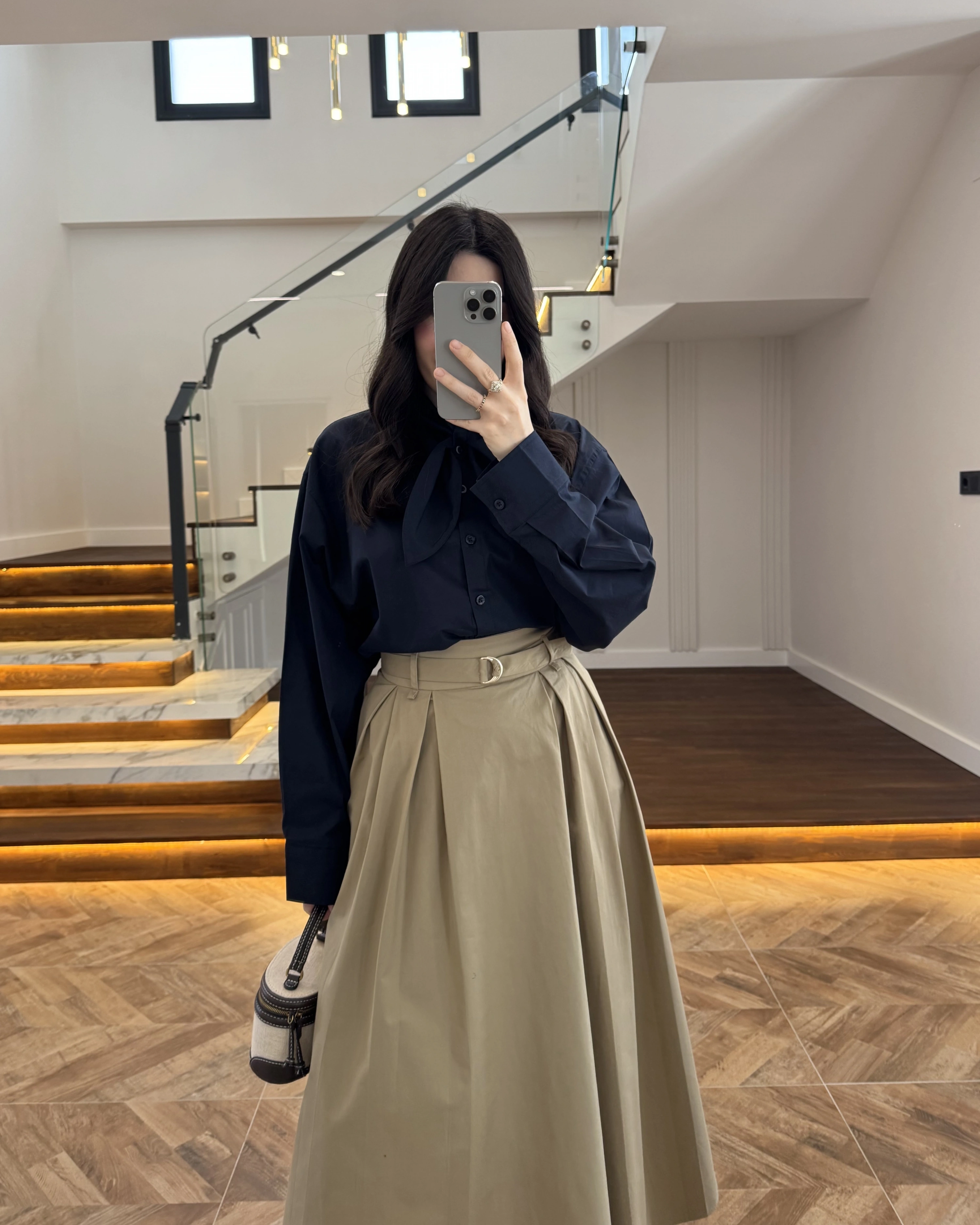 HAKİ PİLELİ KEMERLİ ETEK -1287