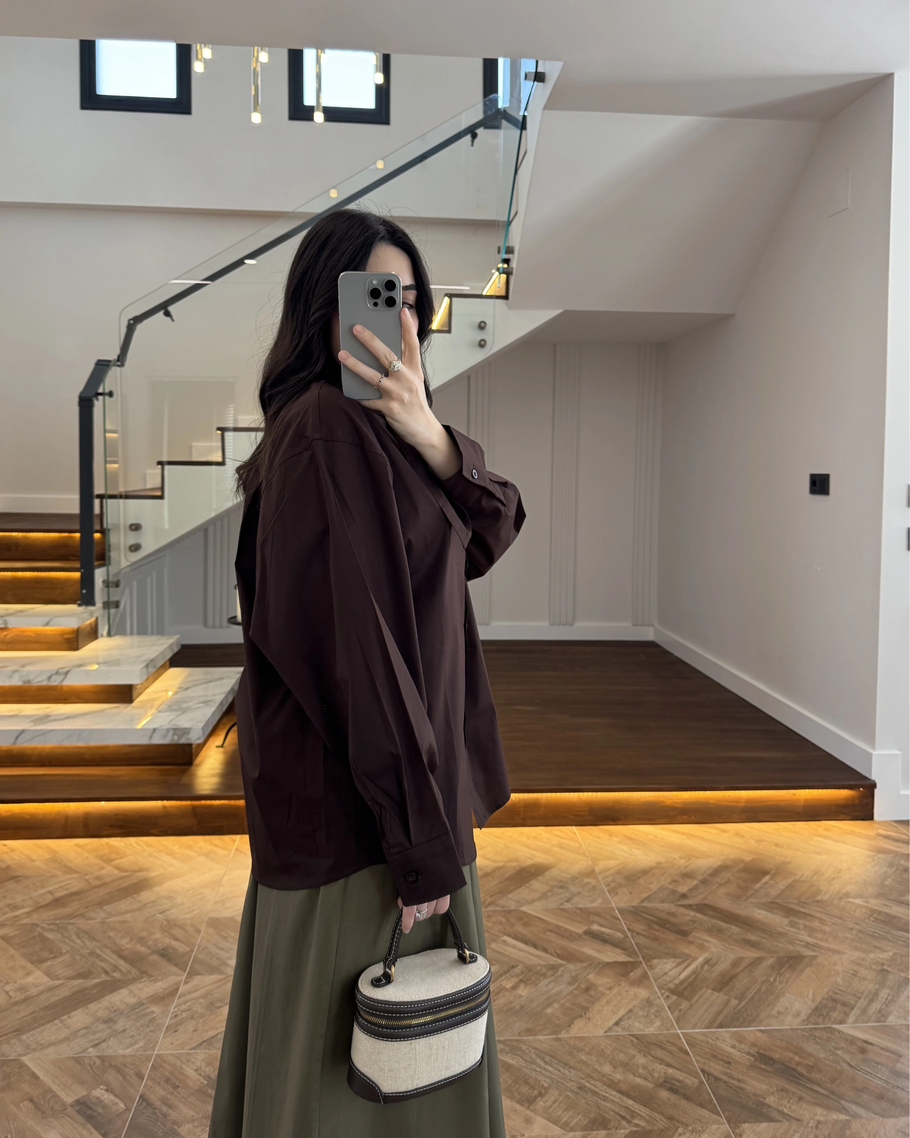 KAHVE FULAR YAKALI GÖMLEK -5407