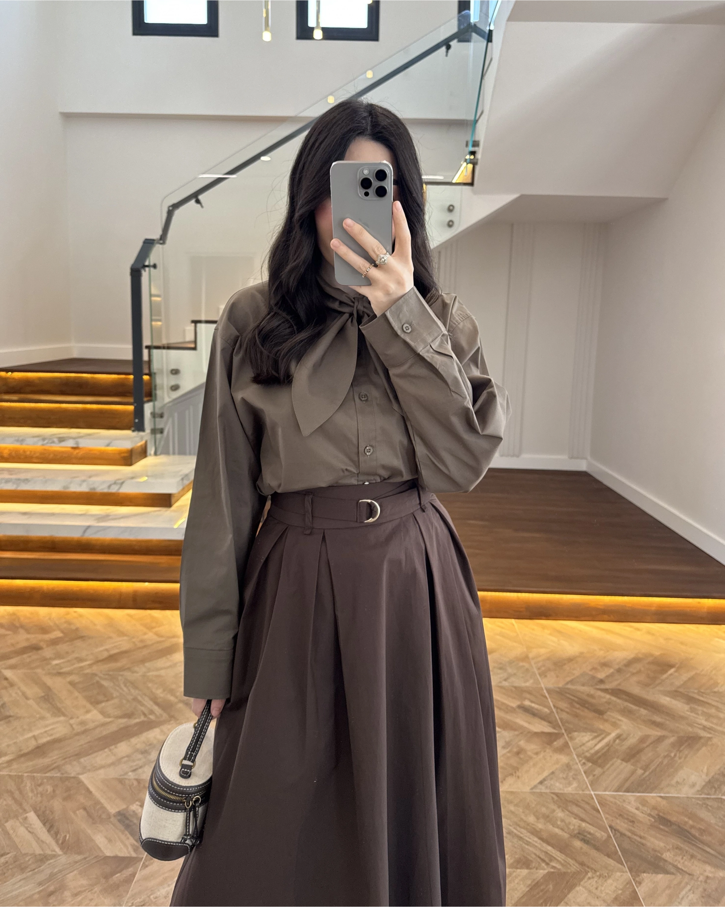 HAKİ FULAR YAKALI GÖMLEK -5407