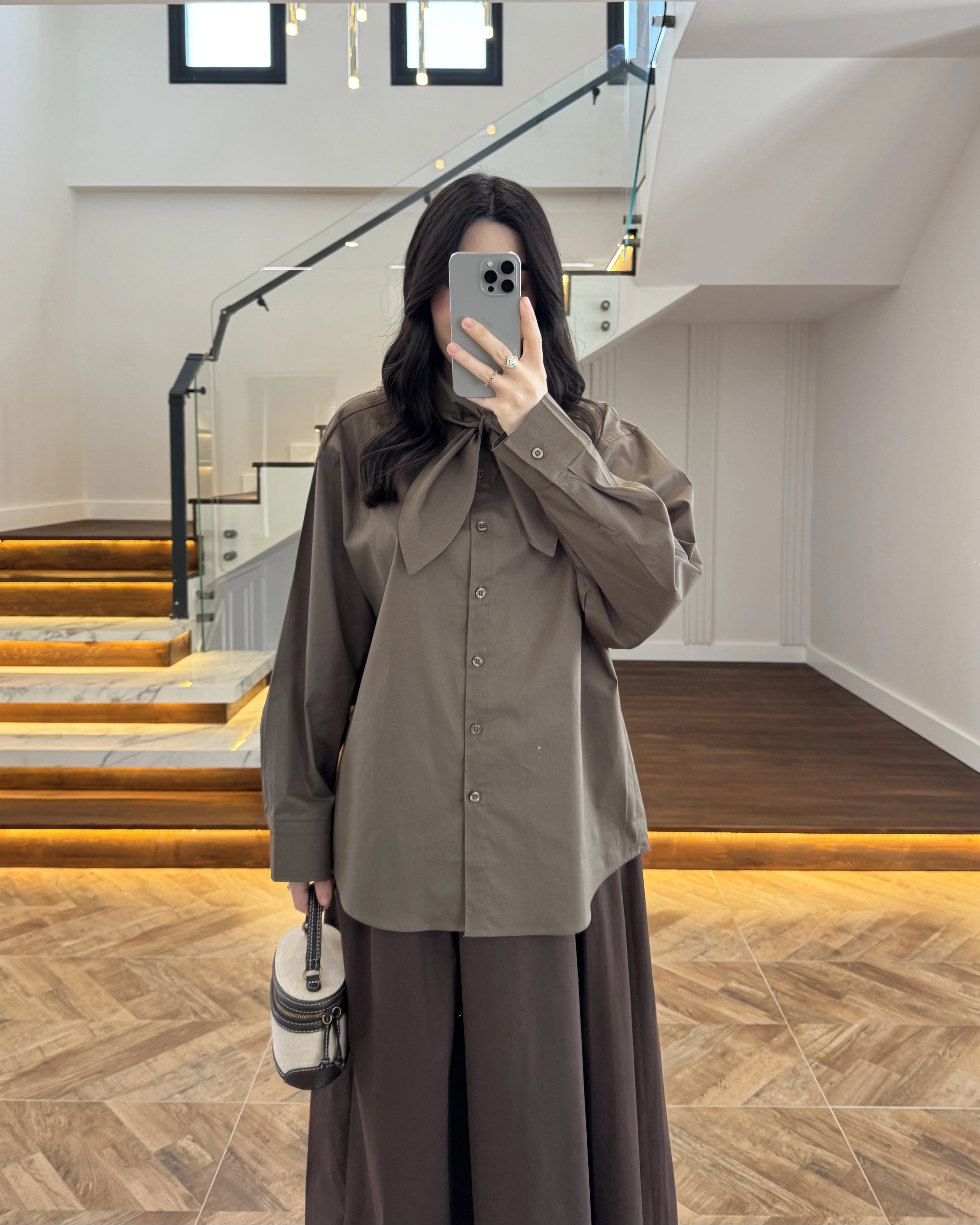 HAKİ FULAR YAKALI GÖMLEK -5407