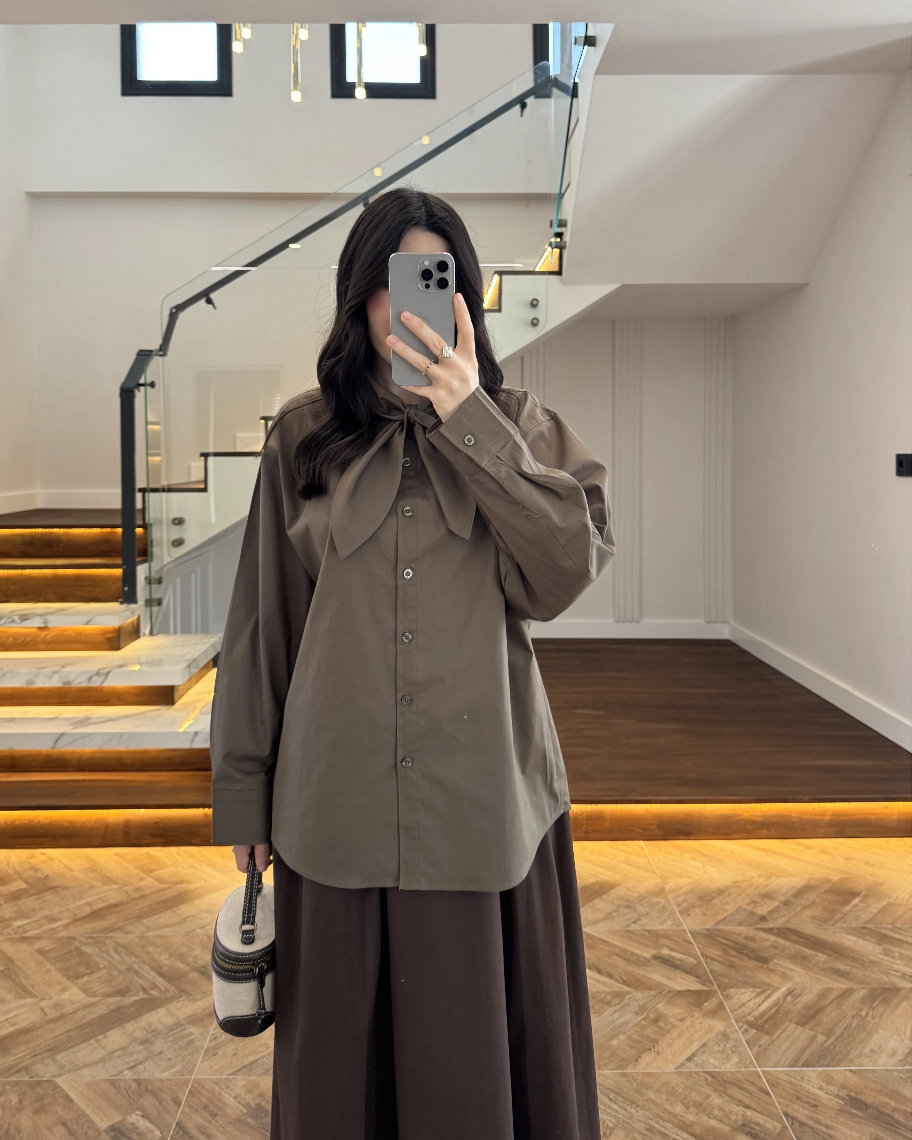 HAKİ FULAR YAKALI GÖMLEK -5407