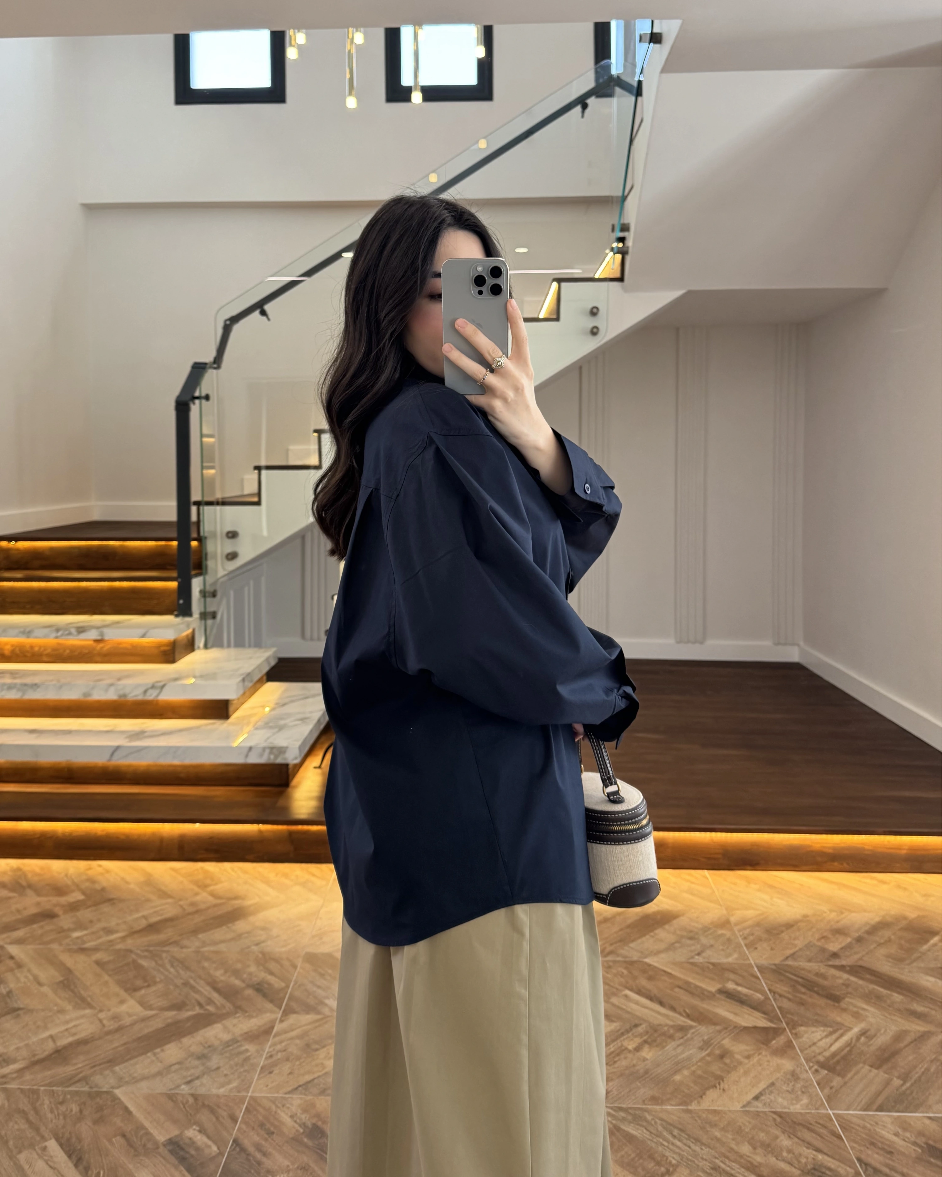 LACİVERT FULAR YAKALI GÖMLEK -5407