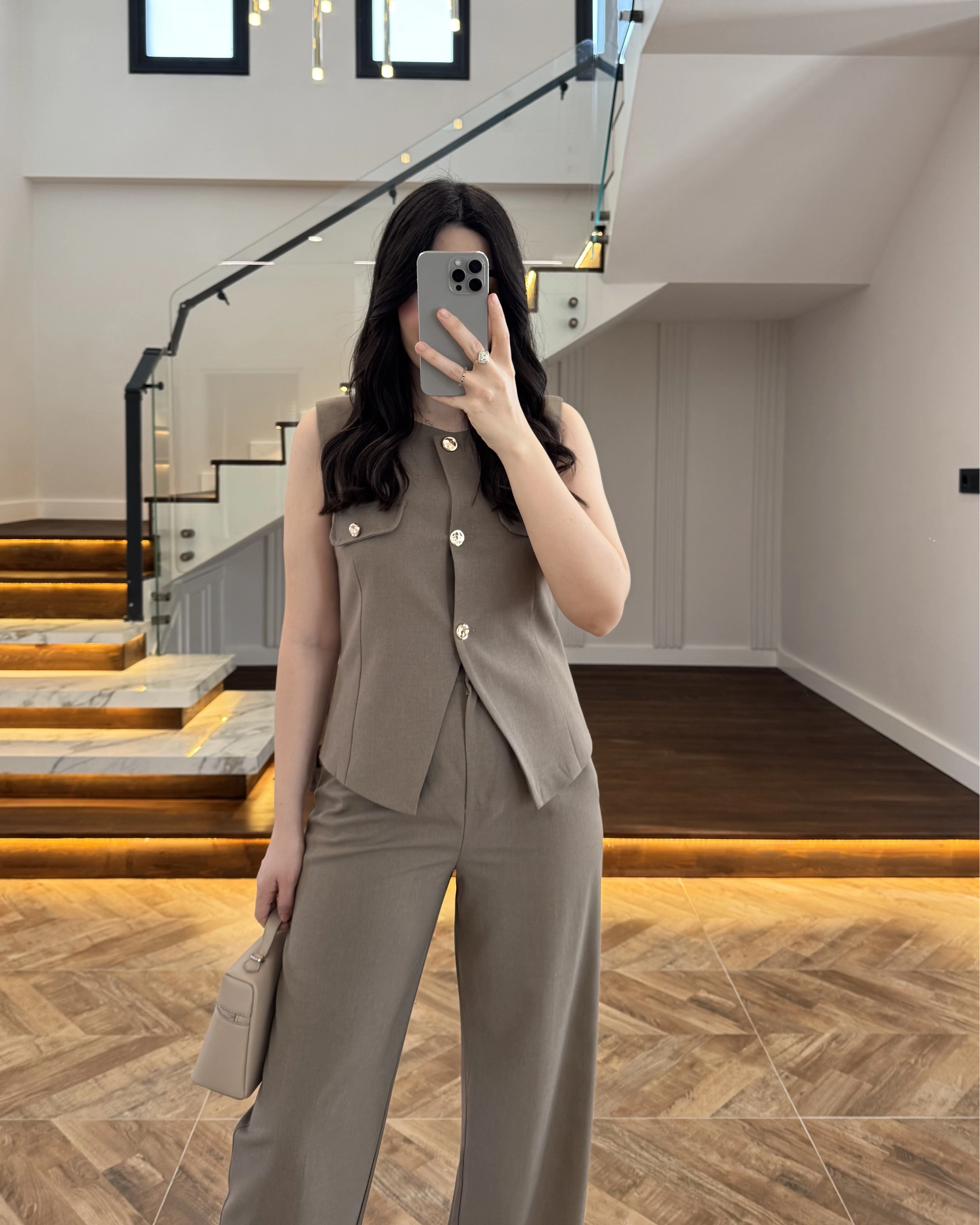 HAKİ GOLD DÜĞMELİ YELEK TAKIM -8907