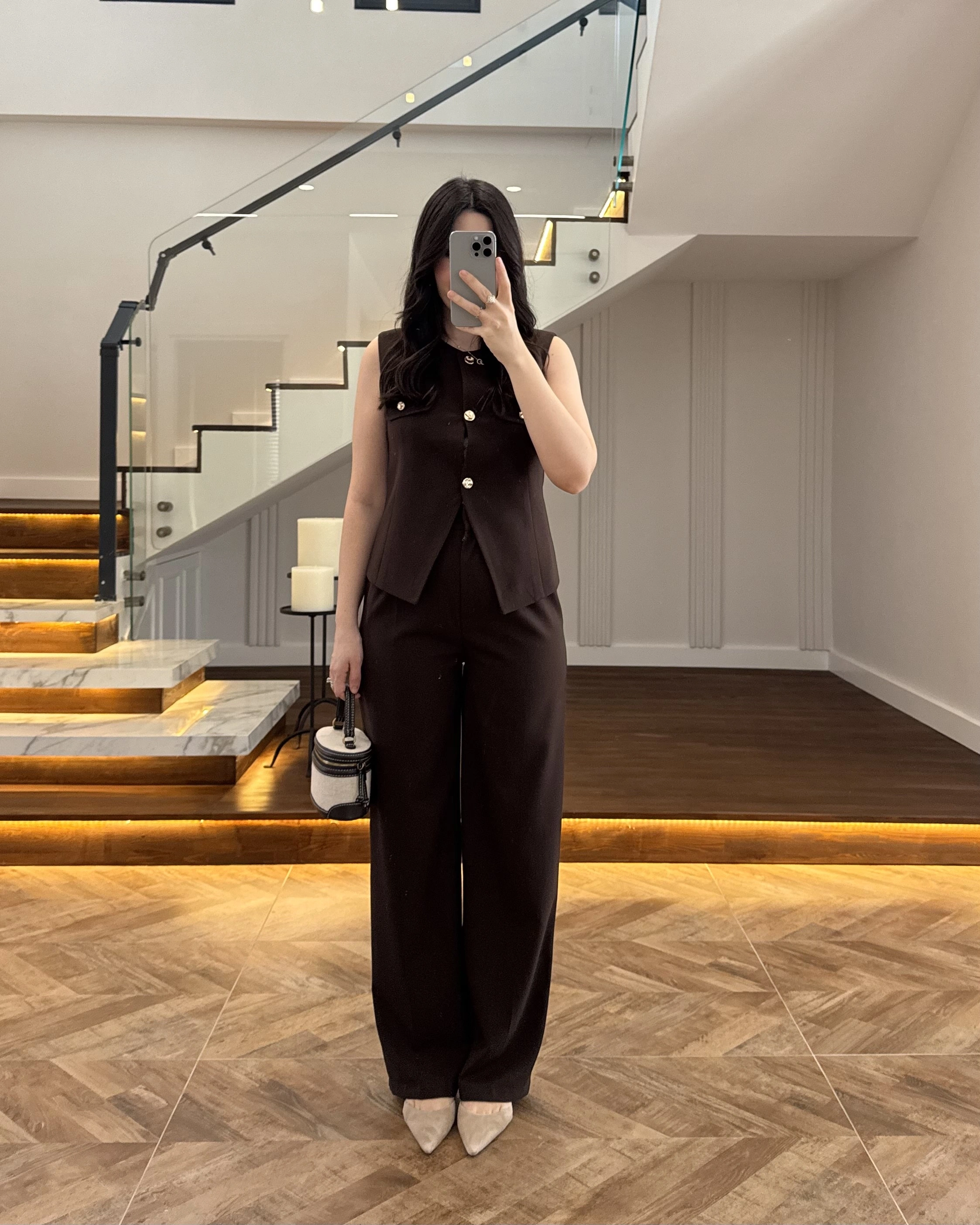 KAHVE GOLD DÜĞMELİ YELEK TAKIM -8907