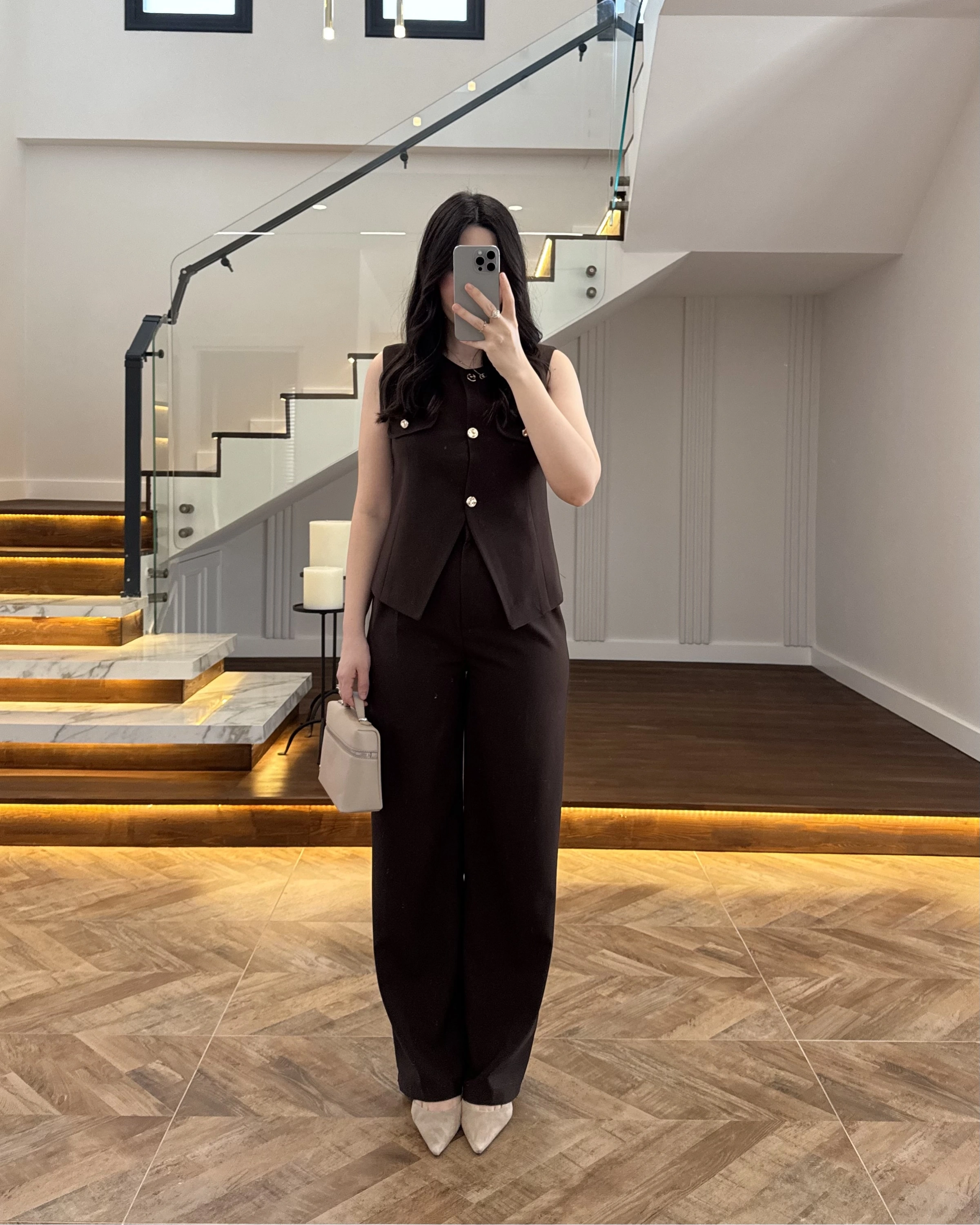 KAHVE GOLD DÜĞMELİ YELEK TAKIM -8907