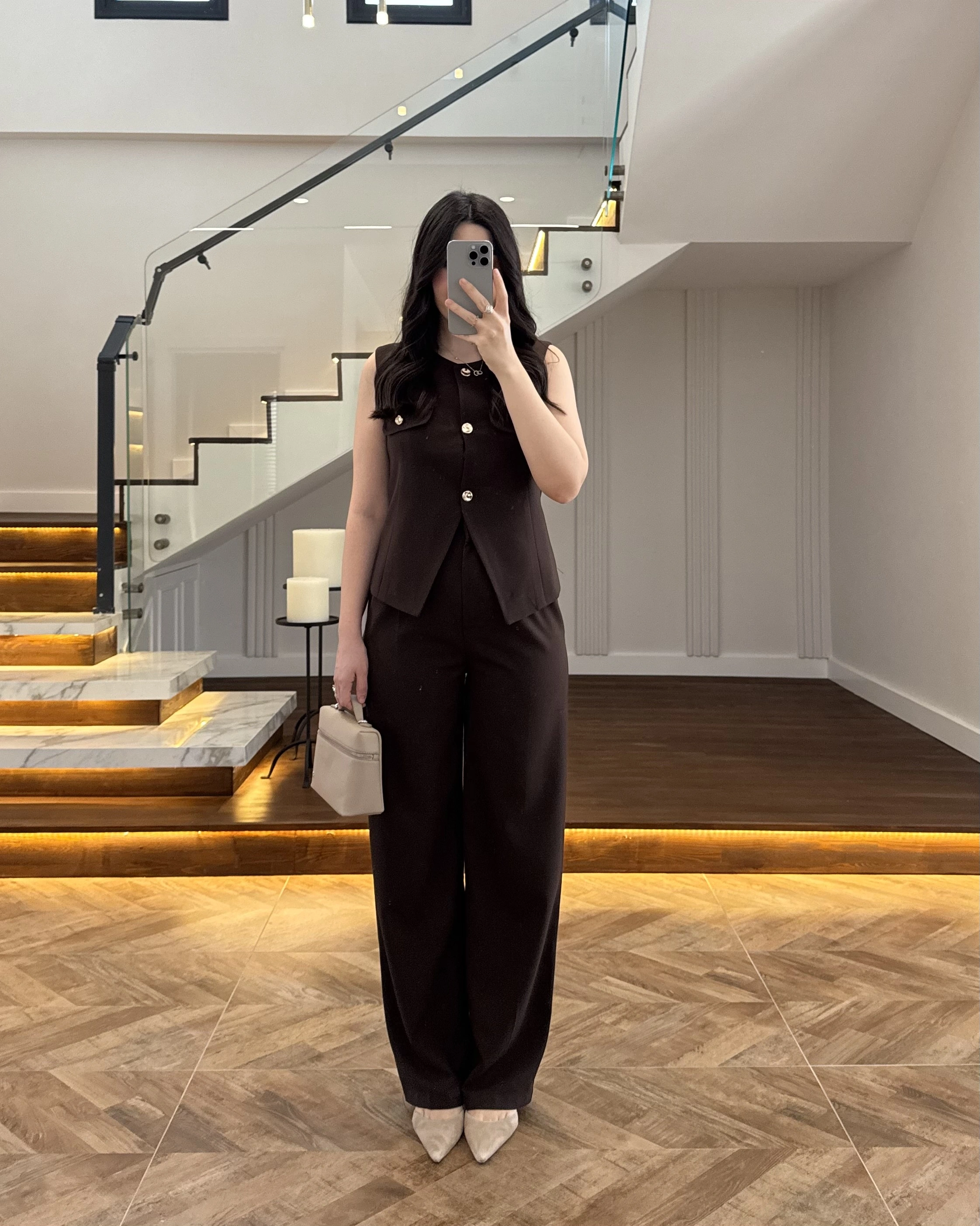 KAHVE GOLD DÜĞMELİ YELEK TAKIM -8907