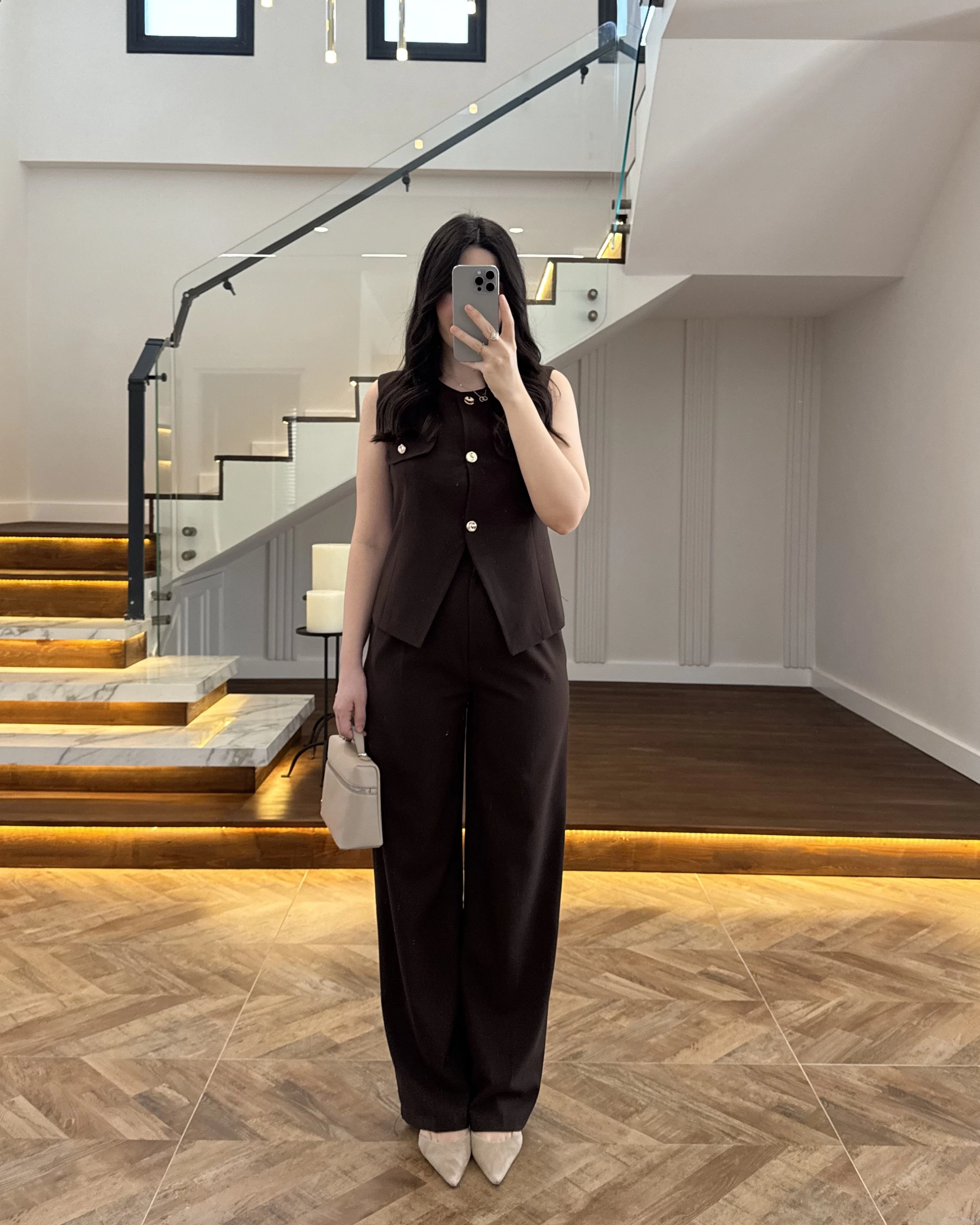 KAHVE GOLD DÜĞMELİ YELEK TAKIM -8907