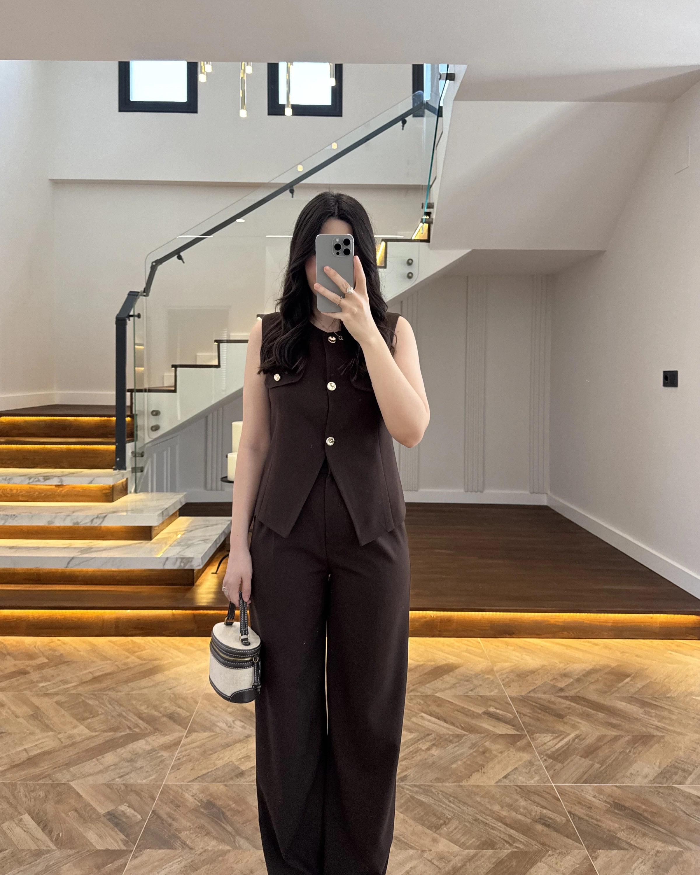 KAHVE GOLD DÜĞMELİ YELEK TAKIM -8907