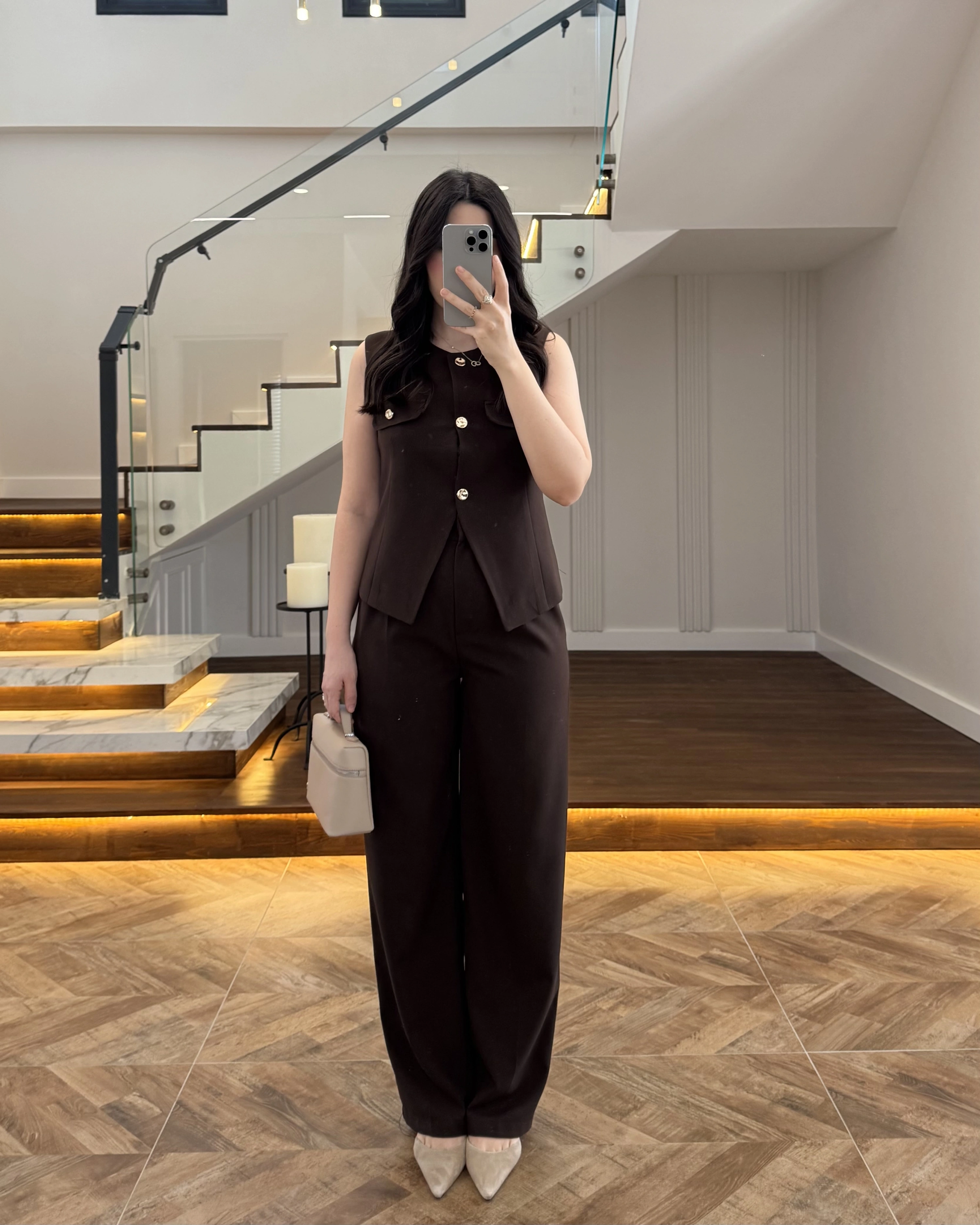 KAHVE GOLD DÜĞMELİ YELEK TAKIM -8907