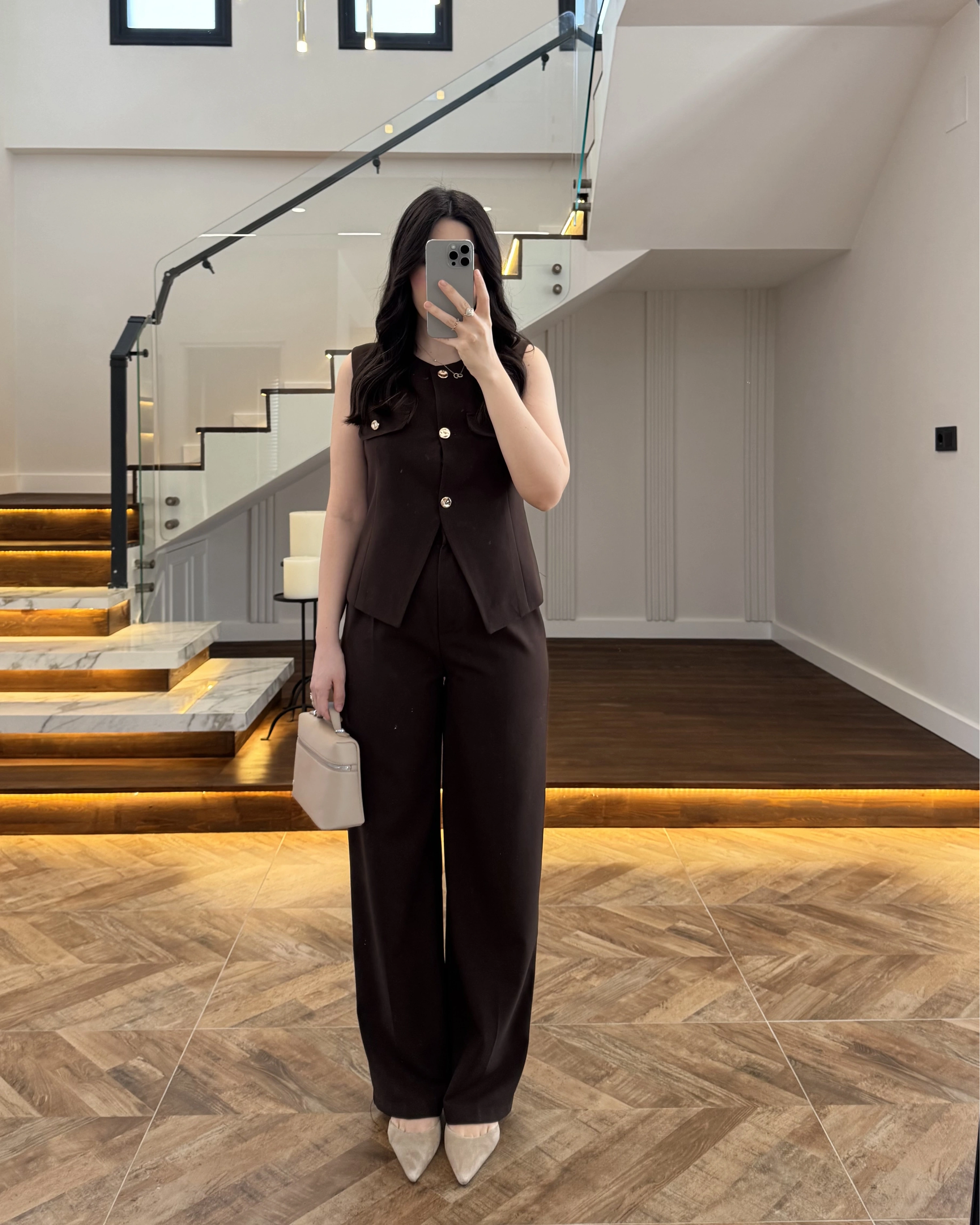 KAHVE GOLD DÜĞMELİ YELEK TAKIM -8907