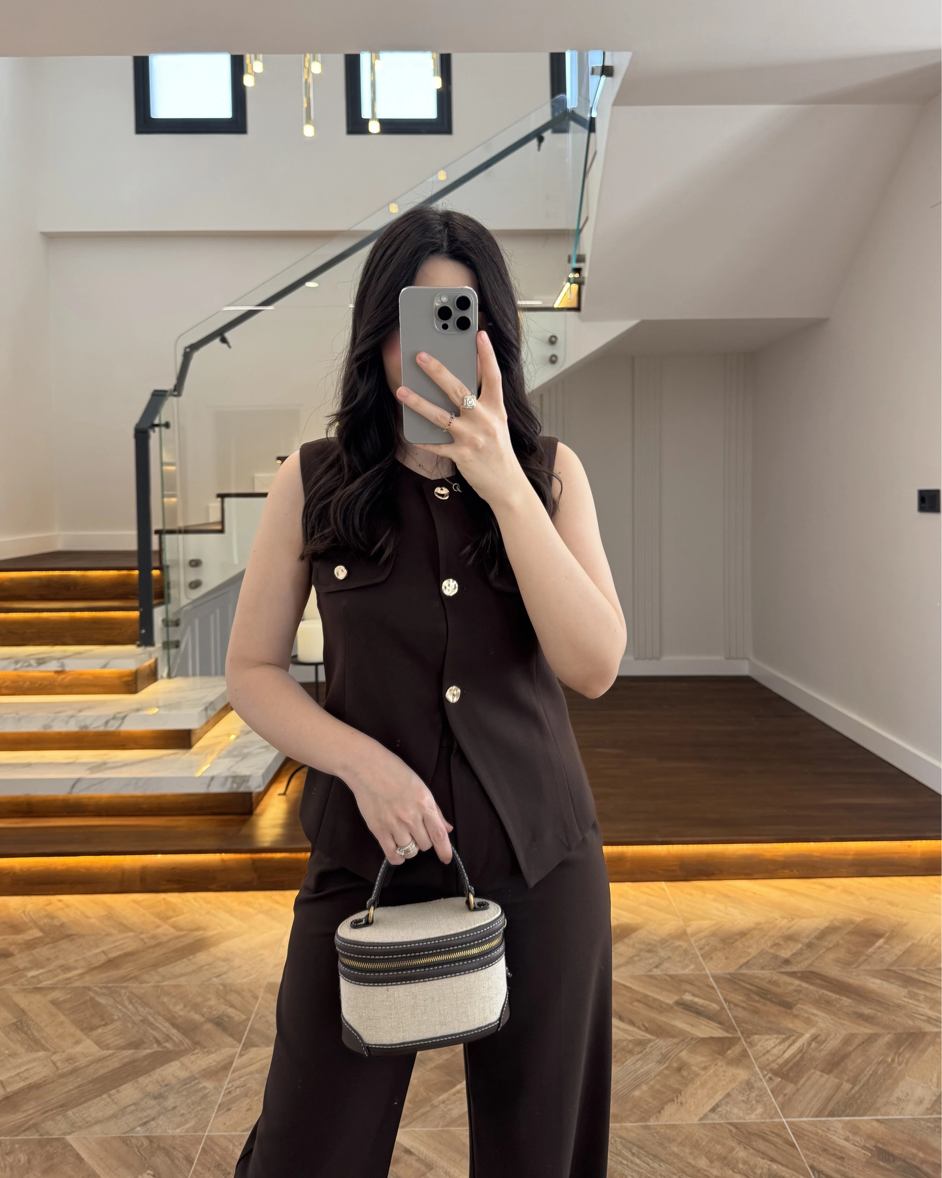 KAHVE GOLD DÜĞMELİ YELEK TAKIM -8907