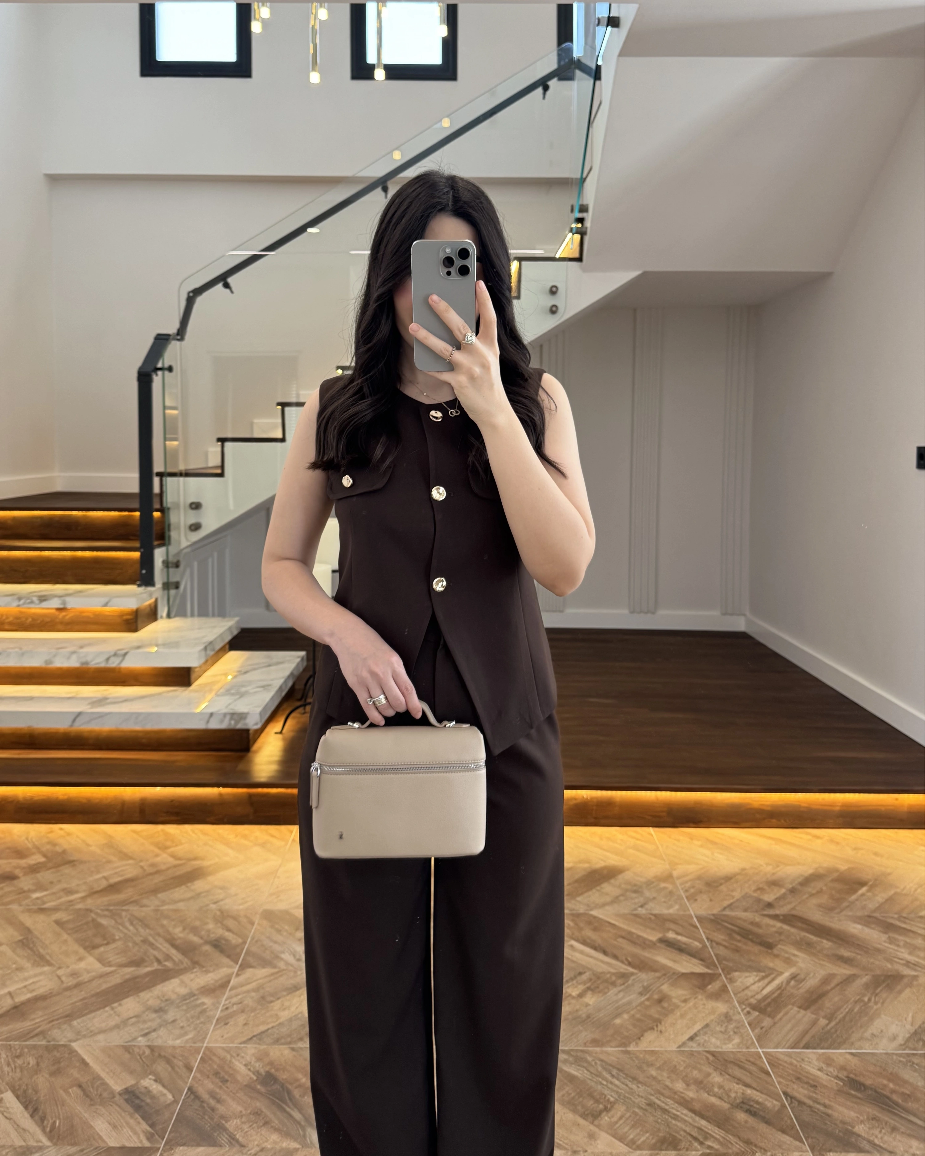 KAHVE GOLD DÜĞMELİ YELEK TAKIM -8907