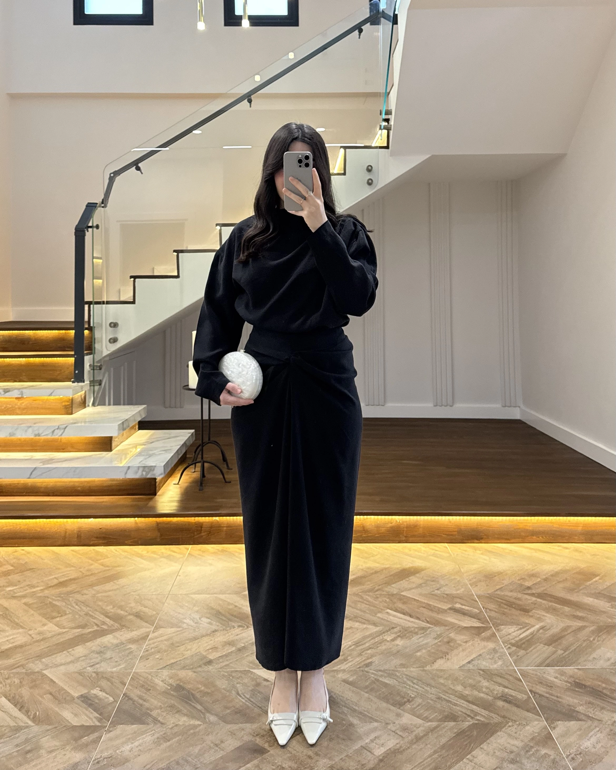 SİYAH ÖNÜ BURGU ETEK TAKIM -0674