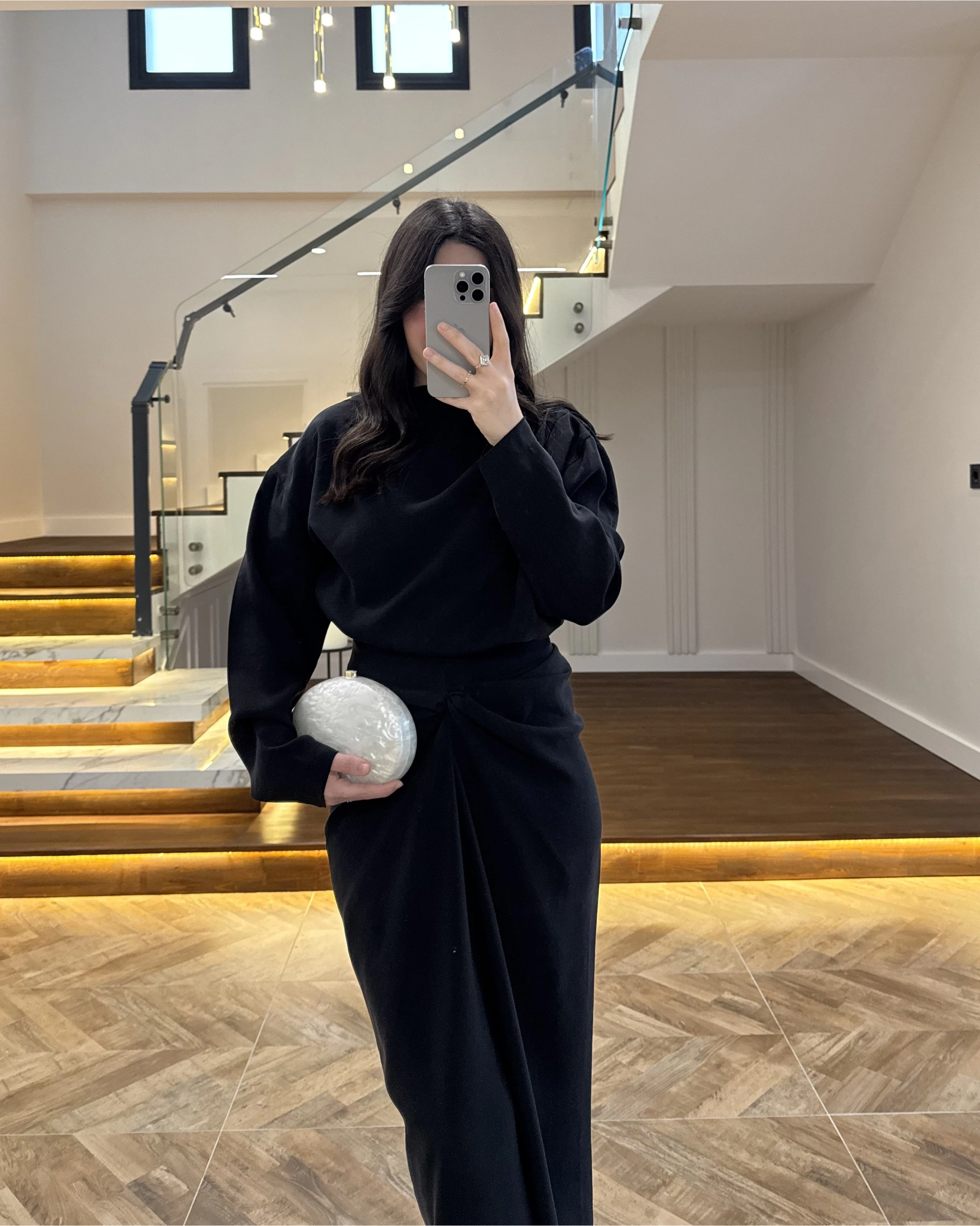 SİYAH ÖNÜ BURGU ETEK TAKIM -0674