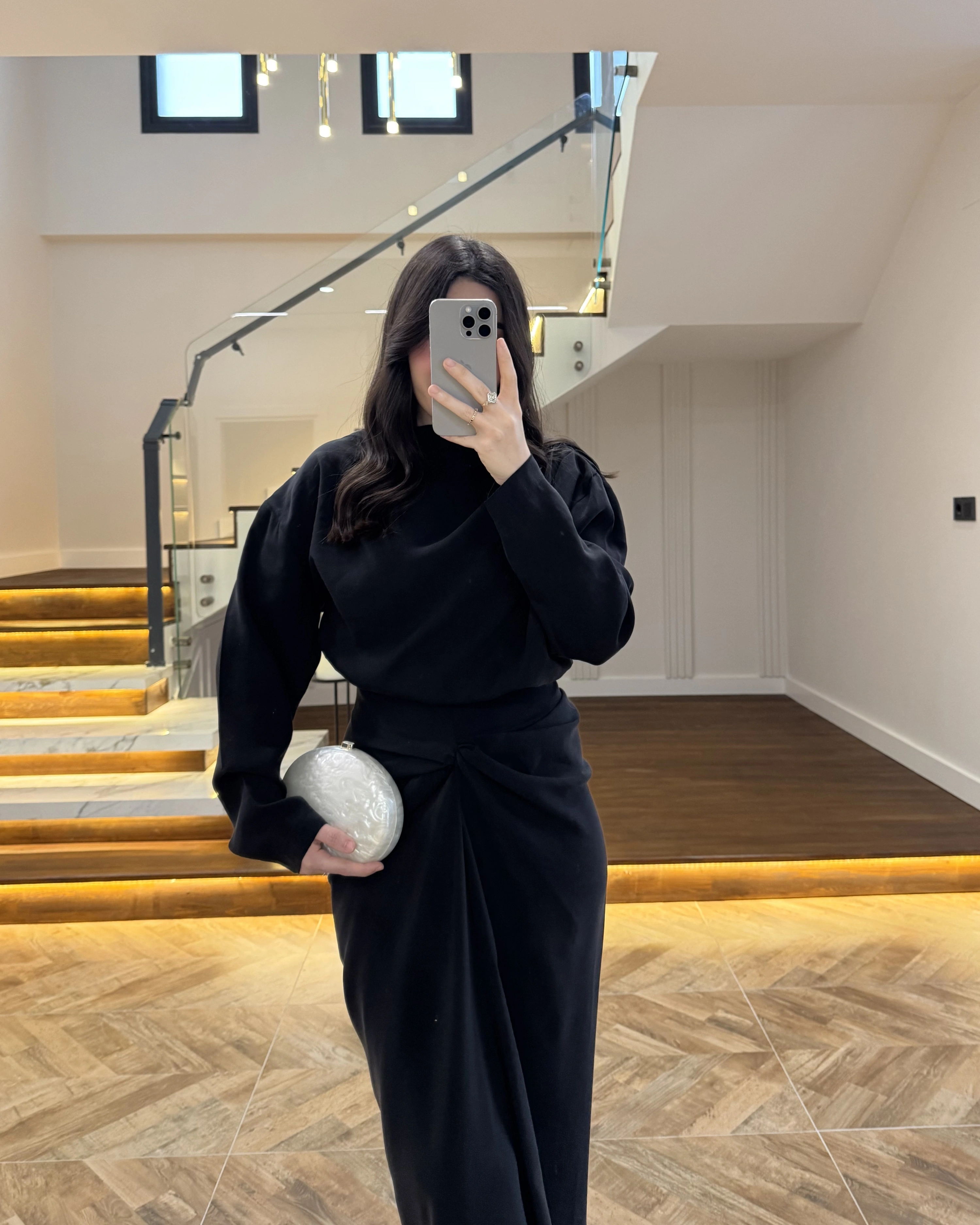 SİYAH ÖNÜ BURGU ETEK TAKIM -0674