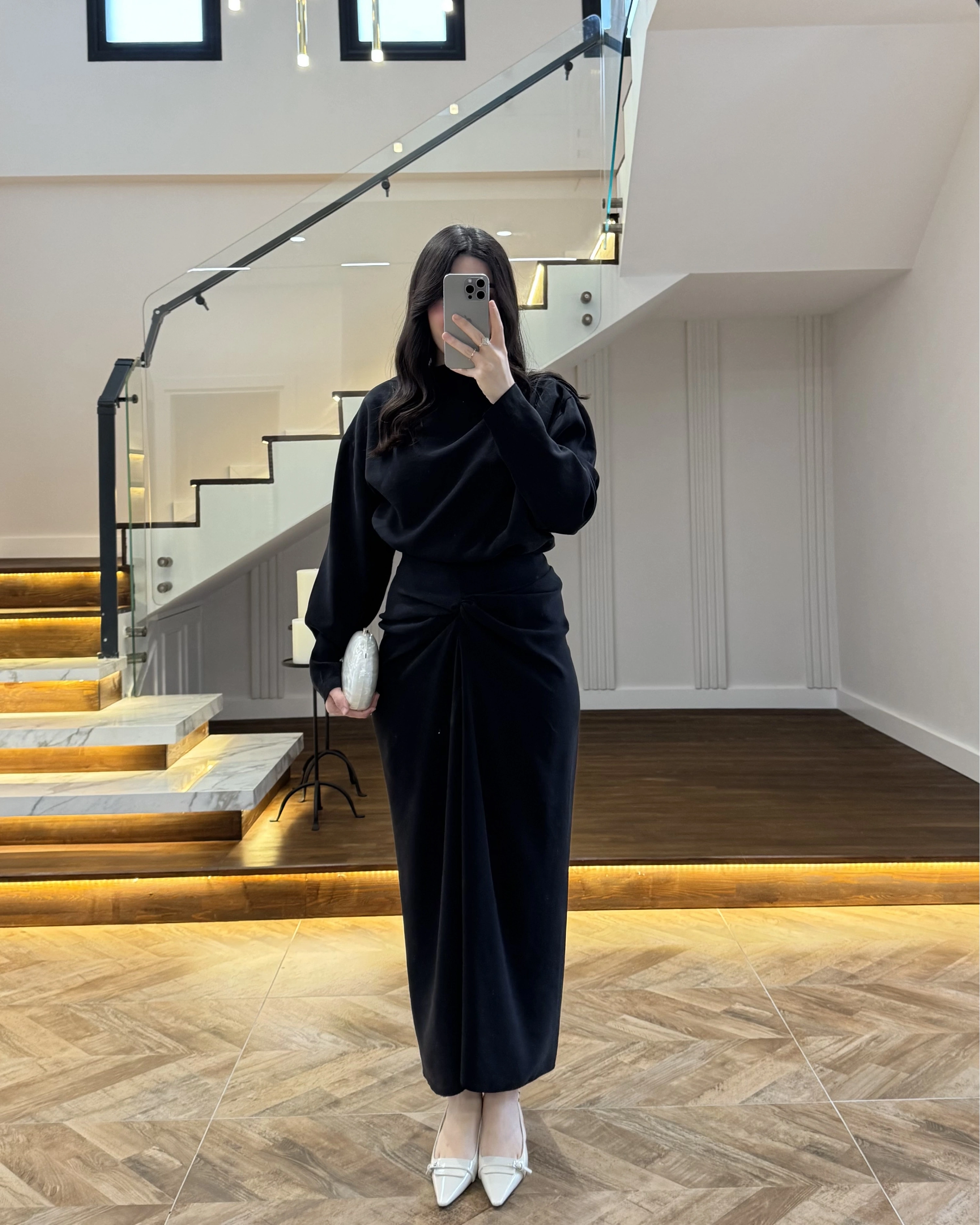 SİYAH ÖNÜ BURGU ETEK TAKIM -0674