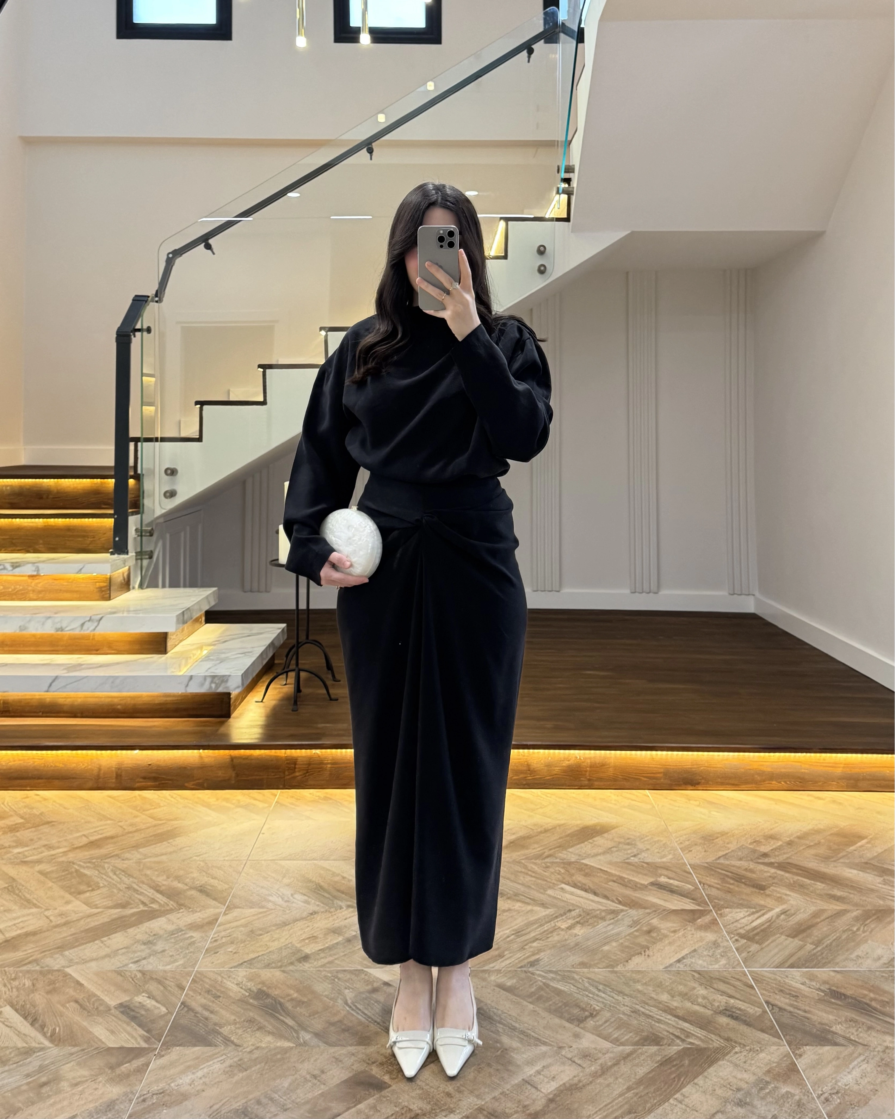 SİYAH ÖNÜ BURGU ETEK TAKIM -0674