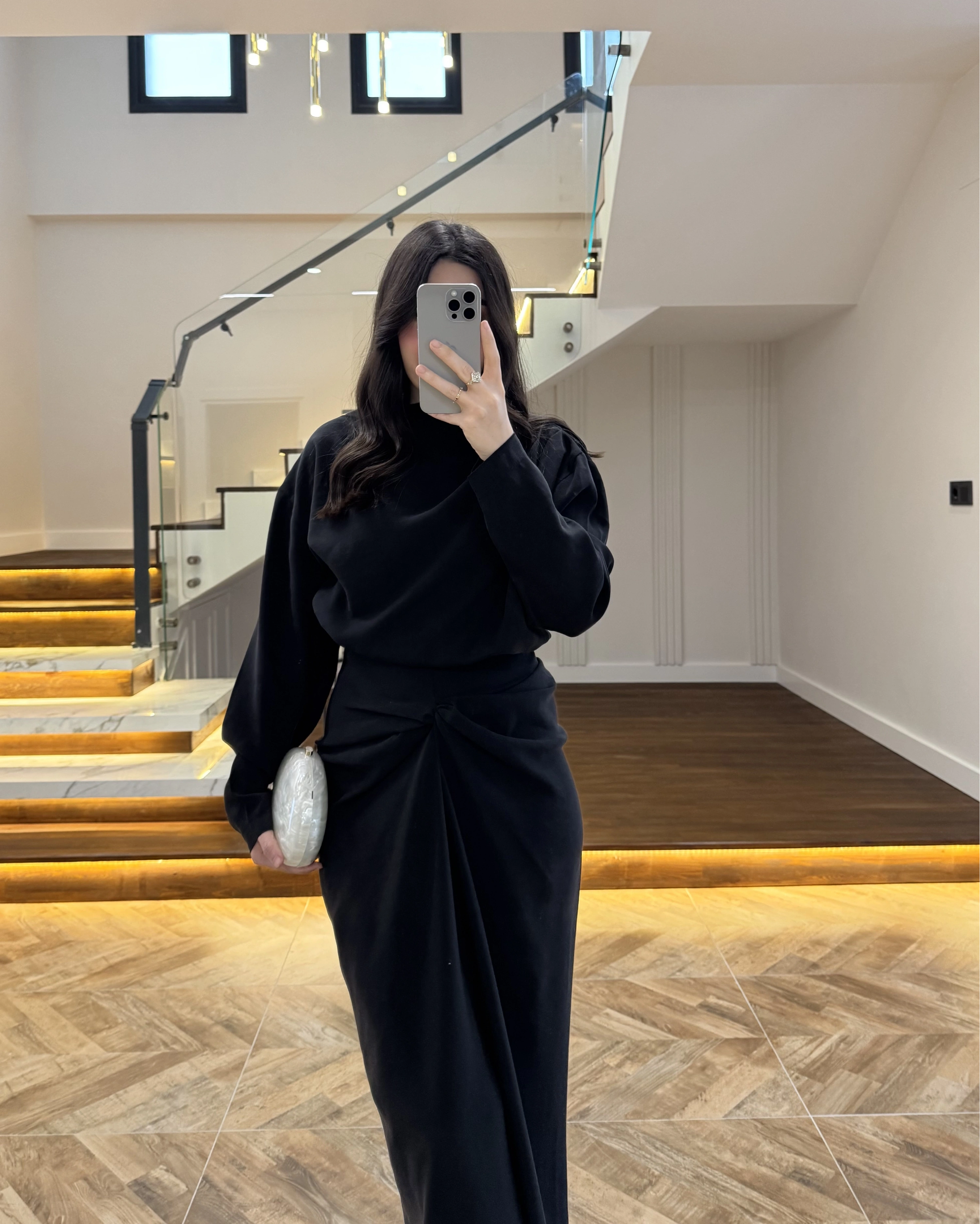 SİYAH ÖNÜ BURGU ETEK TAKIM -0674