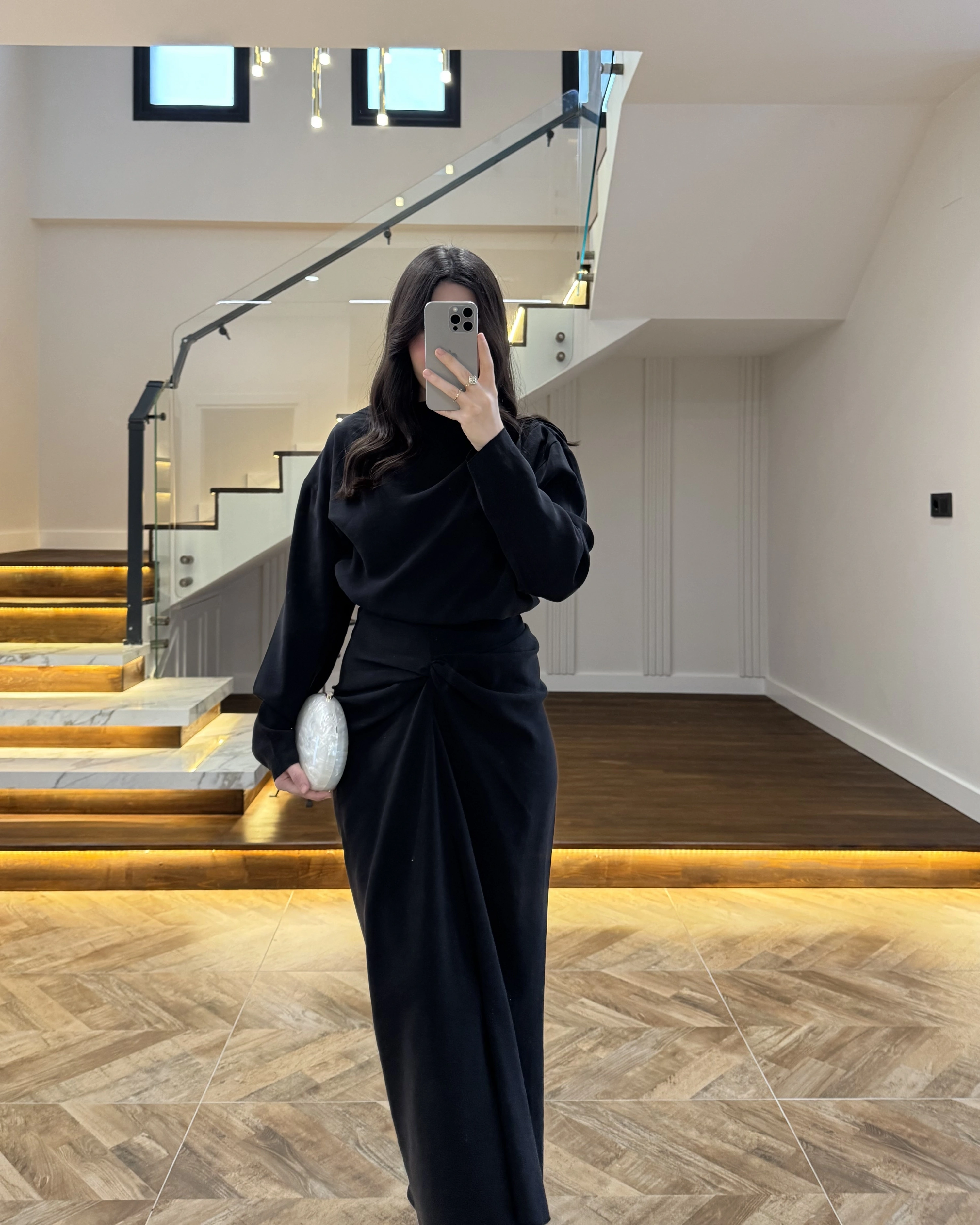 SİYAH ÖNÜ BURGU ETEK TAKIM -0674