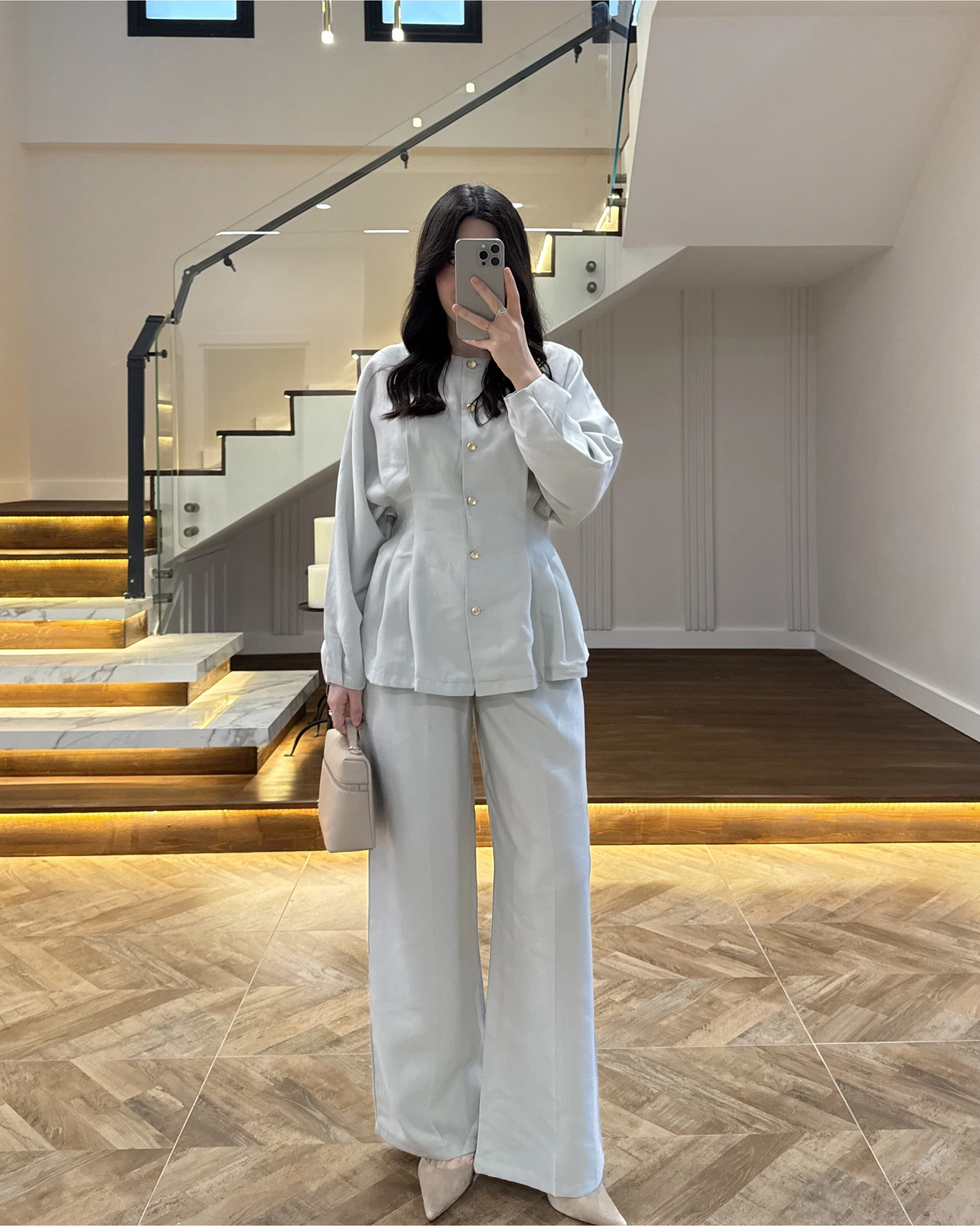 GRİ GOLD DÜĞMELİ PİLELİ TAKIM -8930