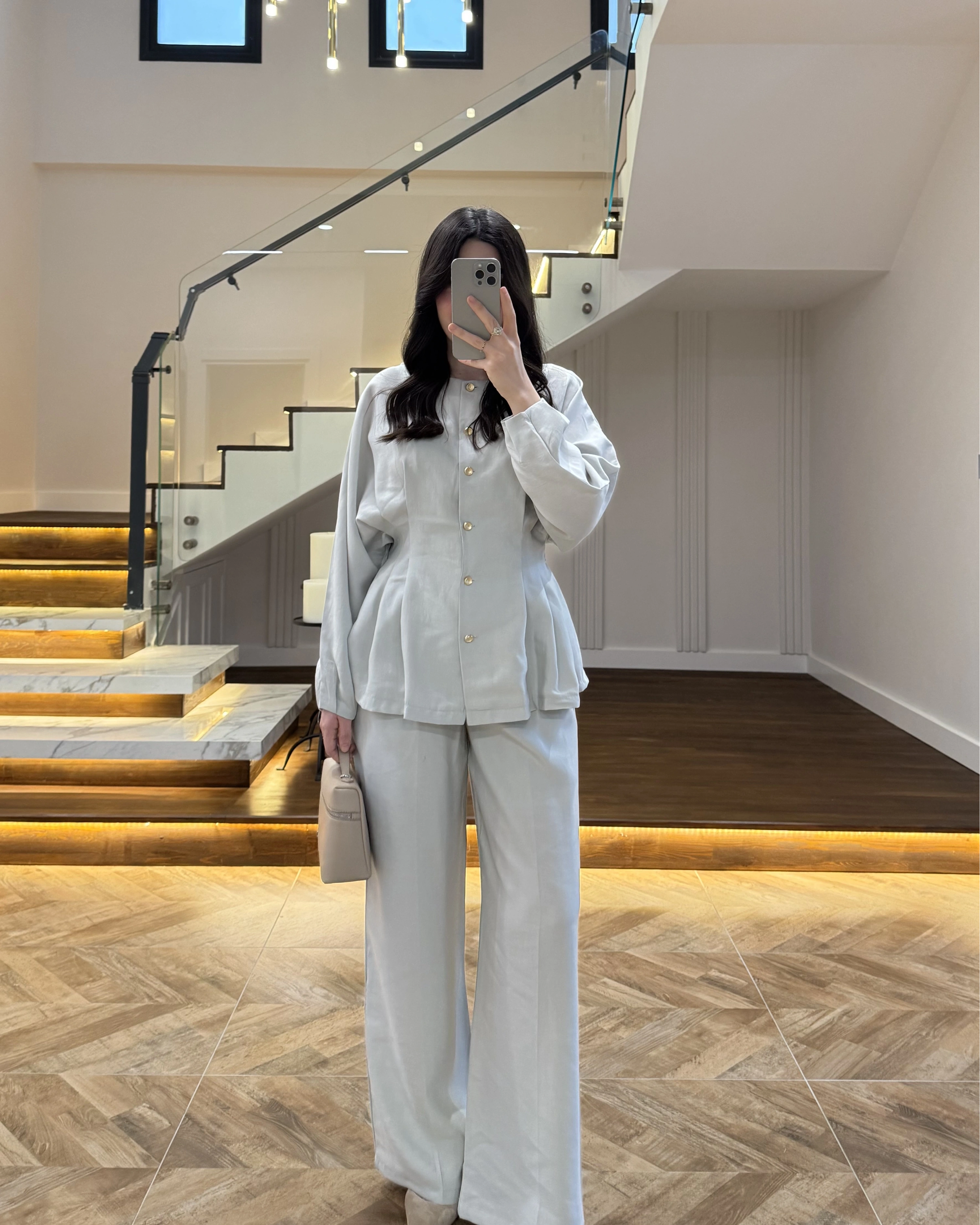 GRİ GOLD DÜĞMELİ PİLELİ TAKIM -8930