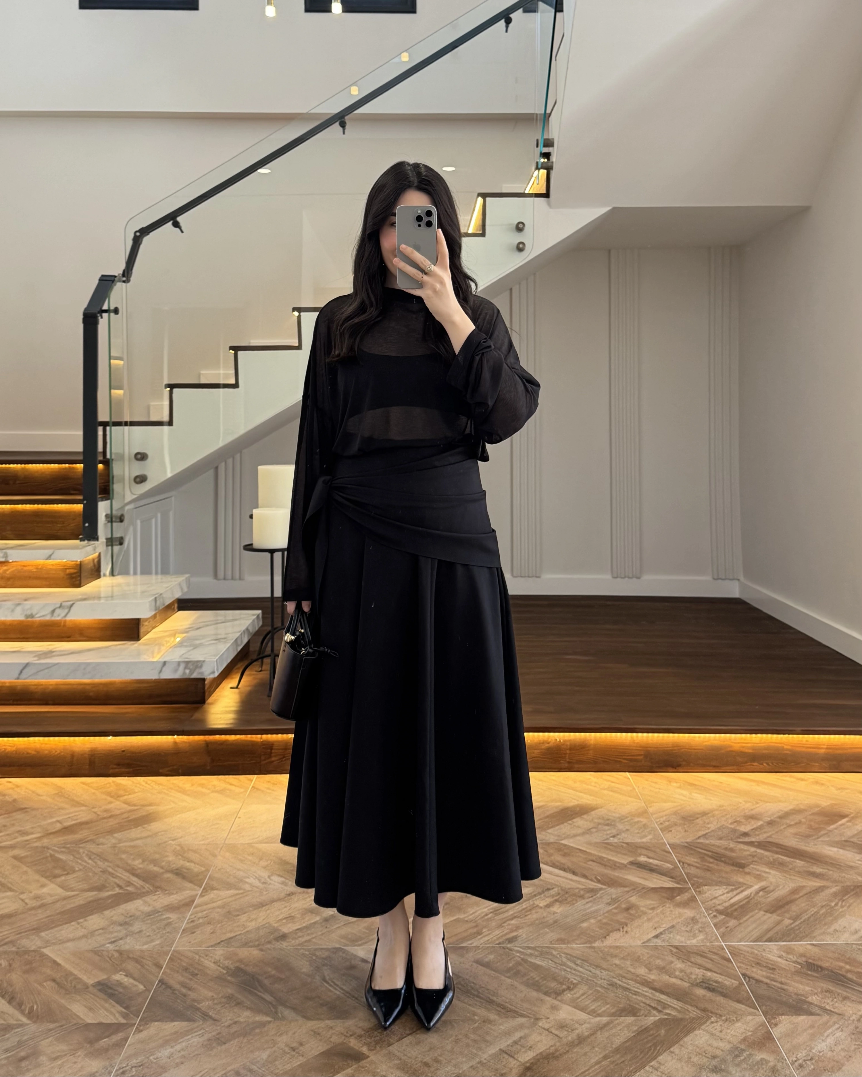 SİYAH ŞAL DETAY ETEK