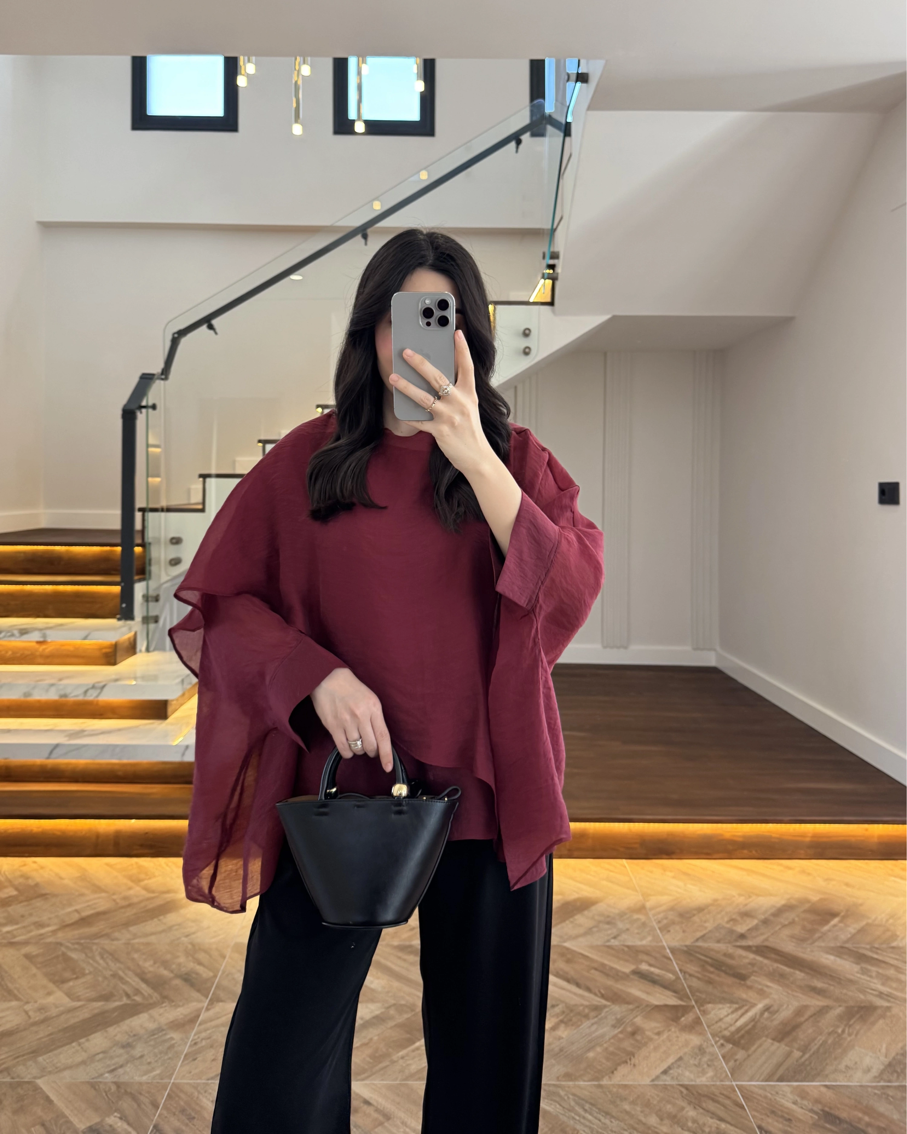 BORDO UÇUŞAN PELERİN BLUZ -5026