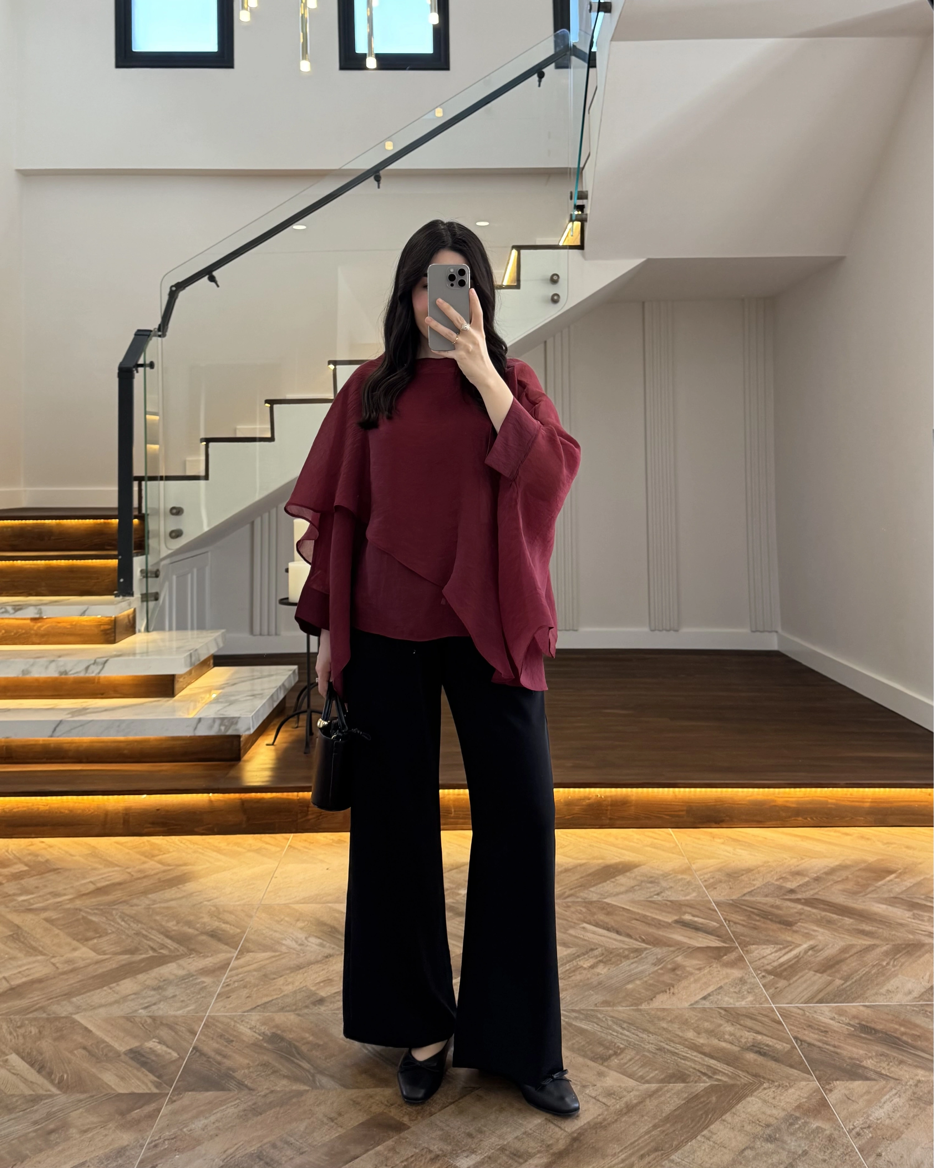 BORDO UÇUŞAN PELERİN BLUZ -5026