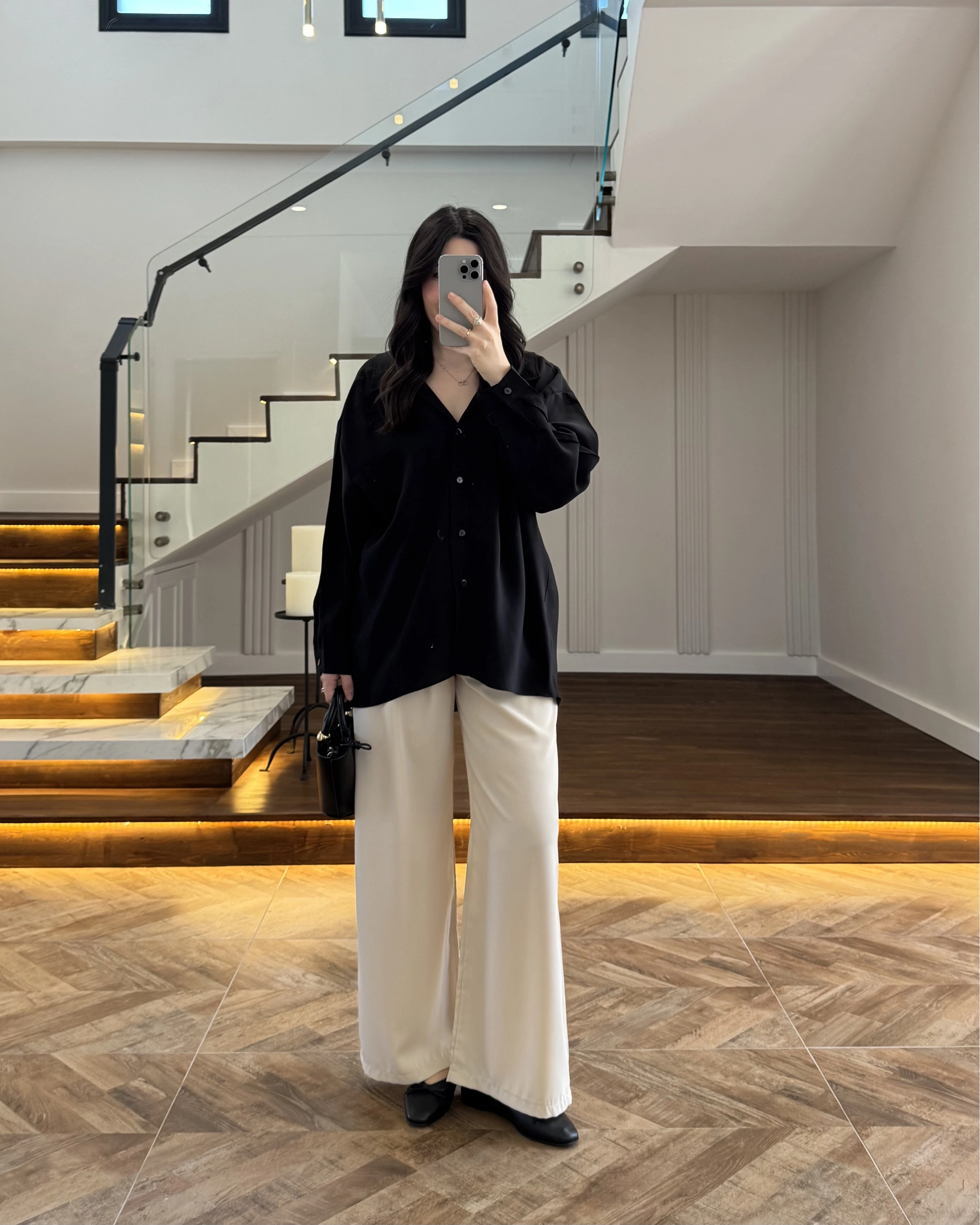 SİYAH DÜŞÜK OMUZLU MODAL GÖMLEK -5050