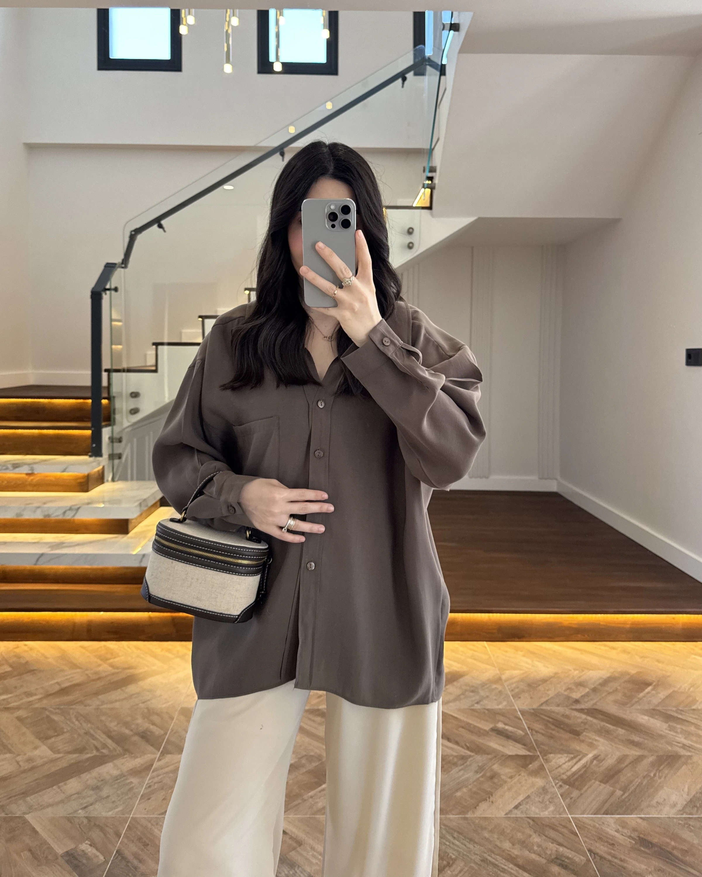 HAKİ DÜŞÜK OMUZLU MODAL GÖMLEK -5050