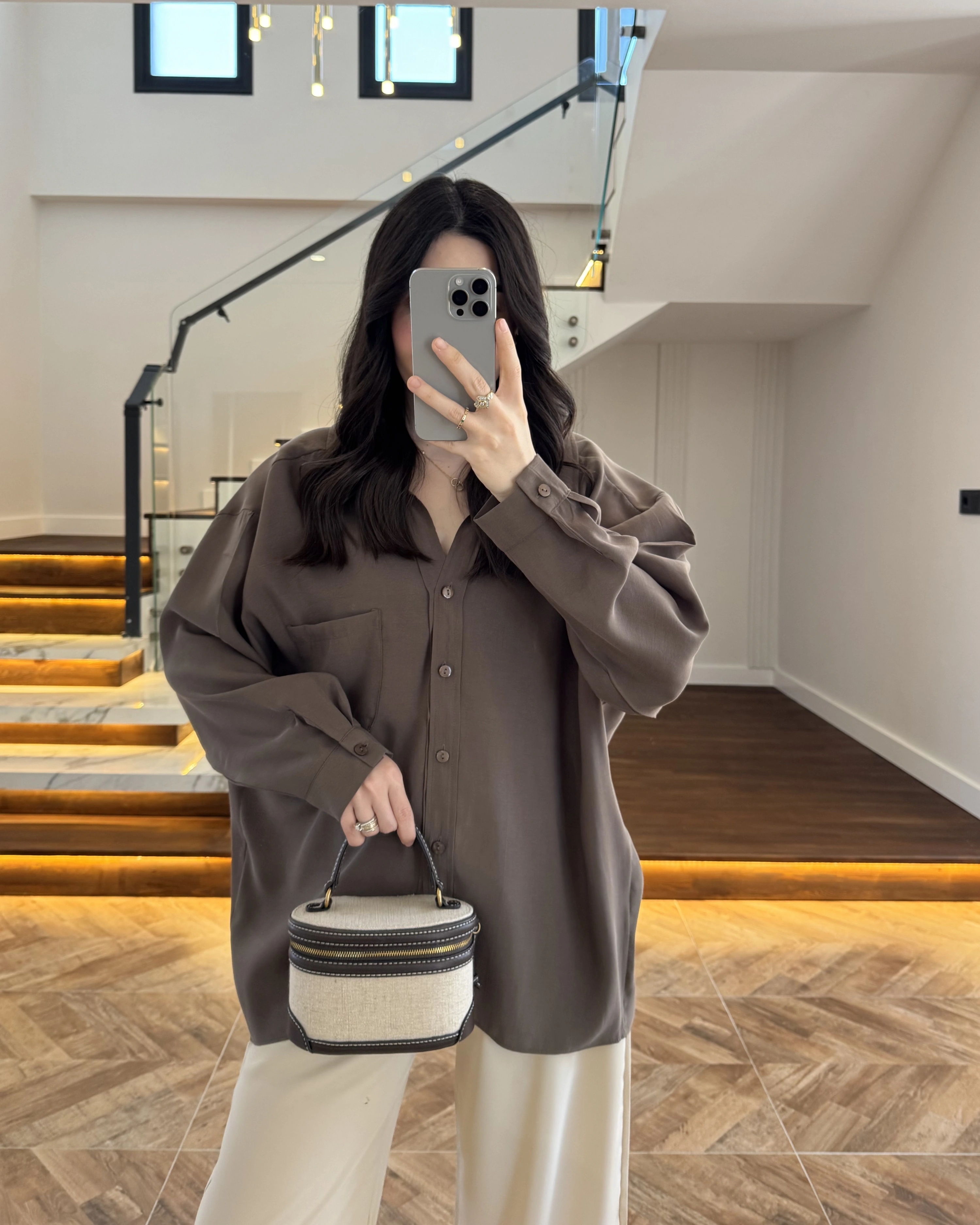 HAKİ DÜŞÜK OMUZLU MODAL GÖMLEK -5050