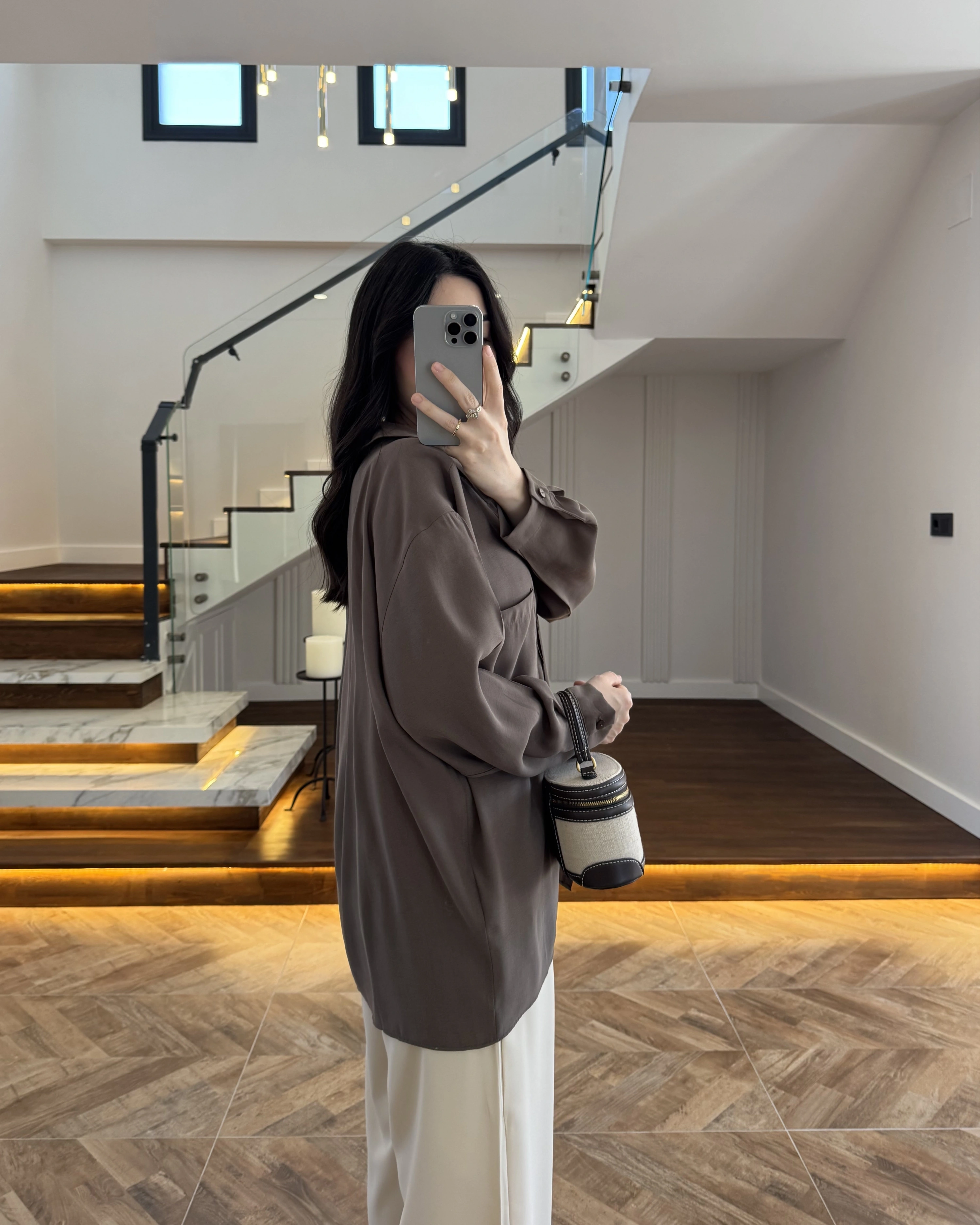 HAKİ DÜŞÜK OMUZLU MODAL GÖMLEK -5050