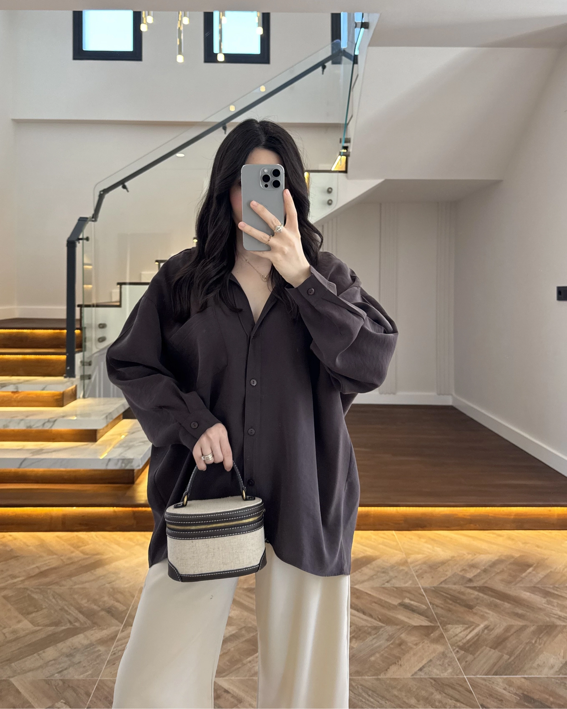 KAHVE DÜŞÜK OMUZLU MODAL GÖMLEK -5050