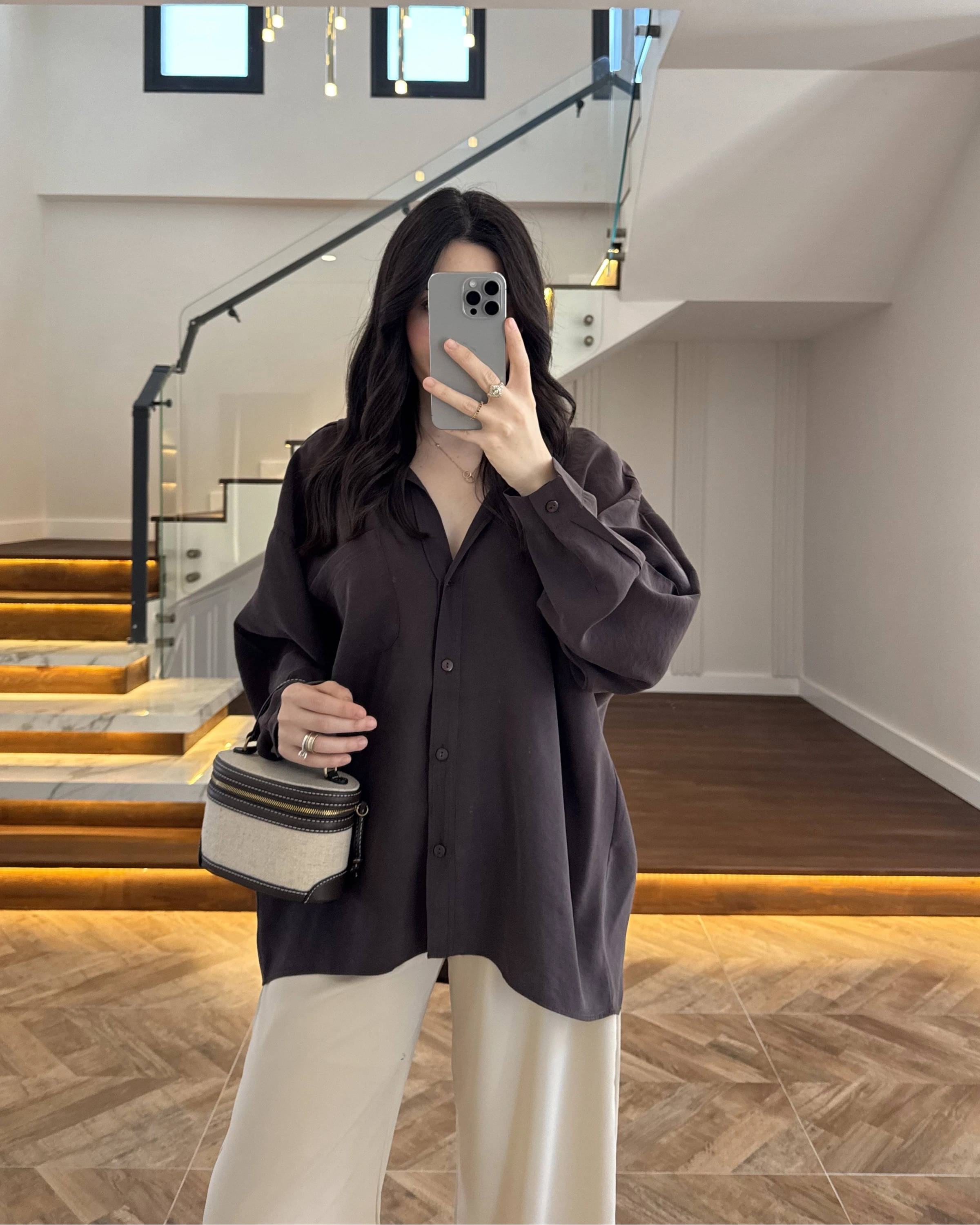 KAHVE DÜŞÜK OMUZLU MODAL GÖMLEK -5050