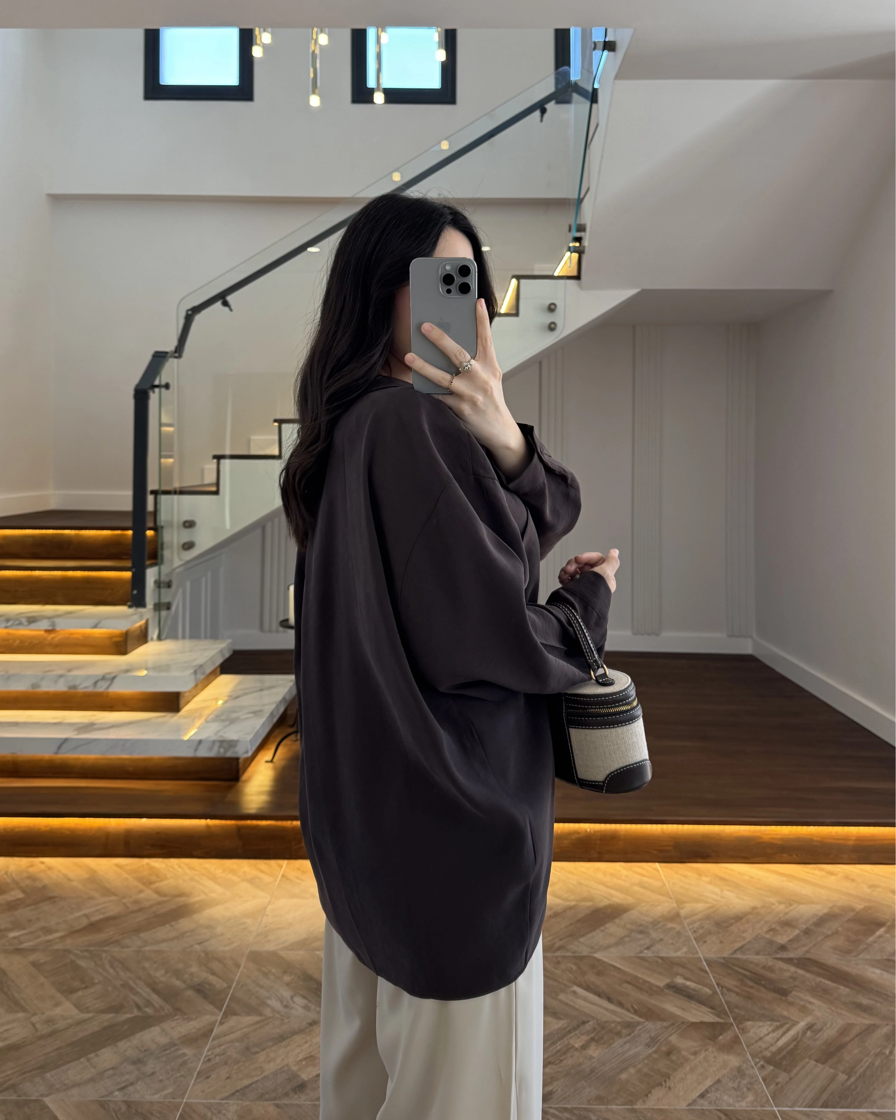 KAHVE DÜŞÜK OMUZLU MODAL GÖMLEK -5050