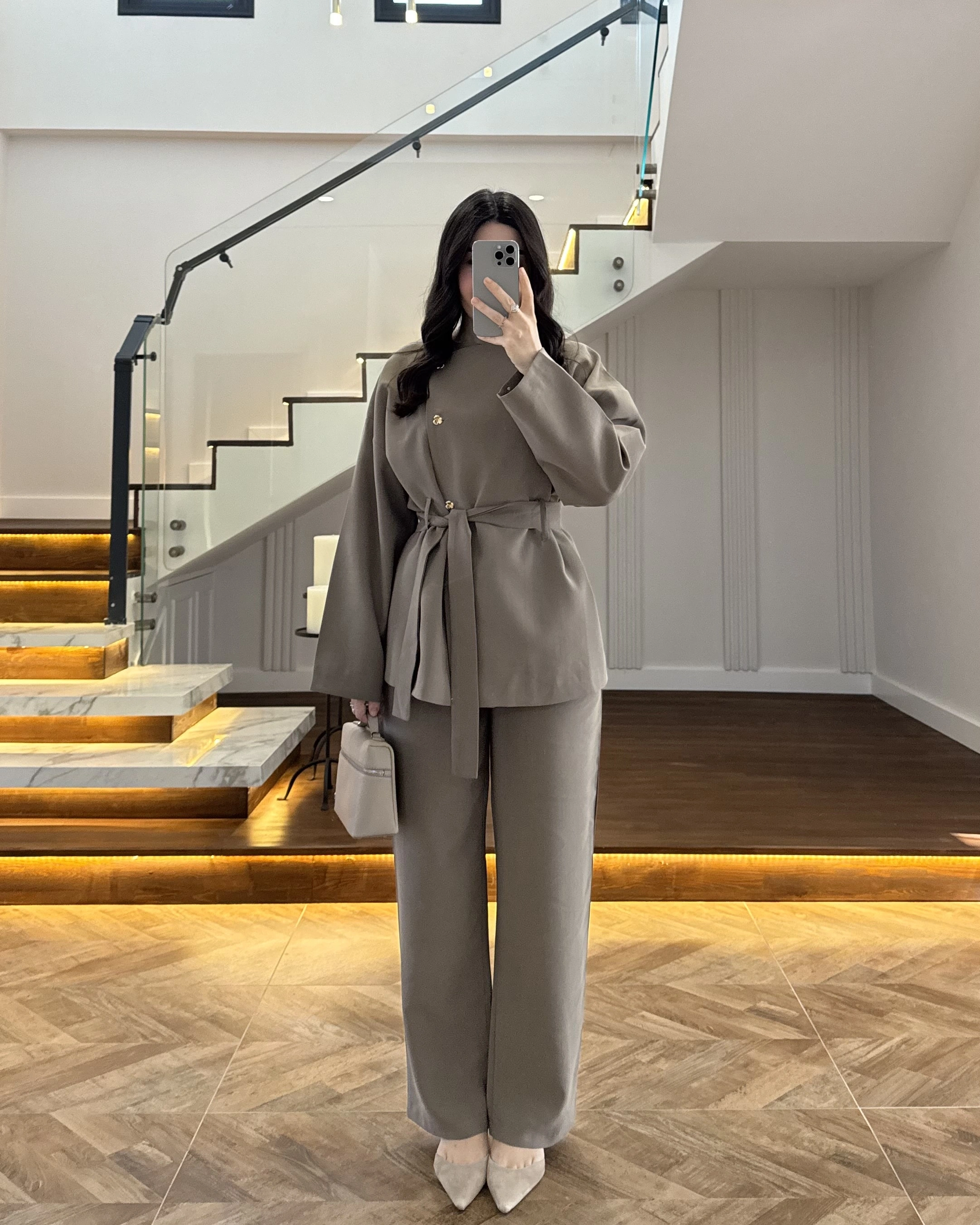 HAKİ ASİMETRİK GOLD DÜĞMELİ TAKIM-9023