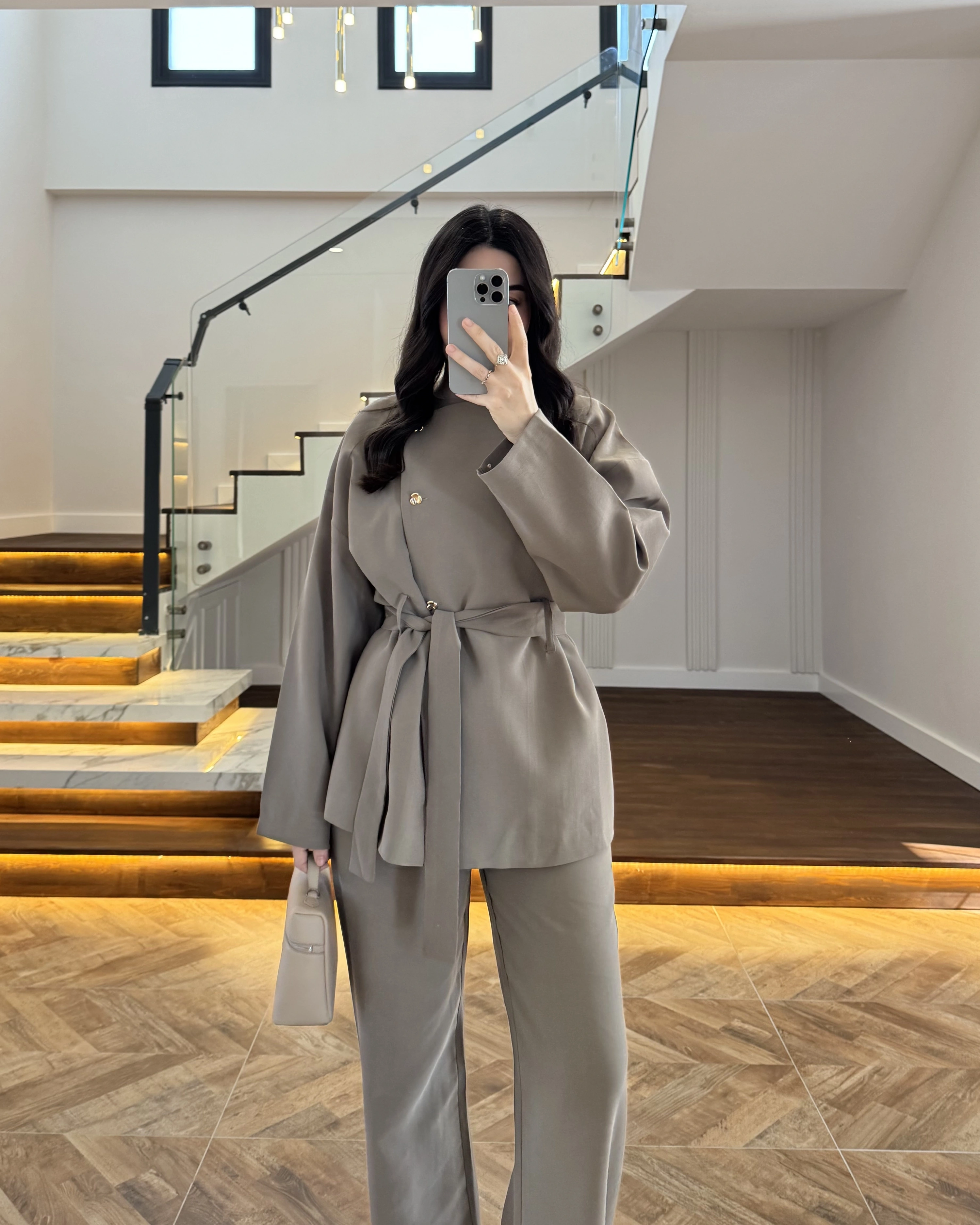 HAKİ ASİMETRİK GOLD DÜĞMELİ TAKIM-9023