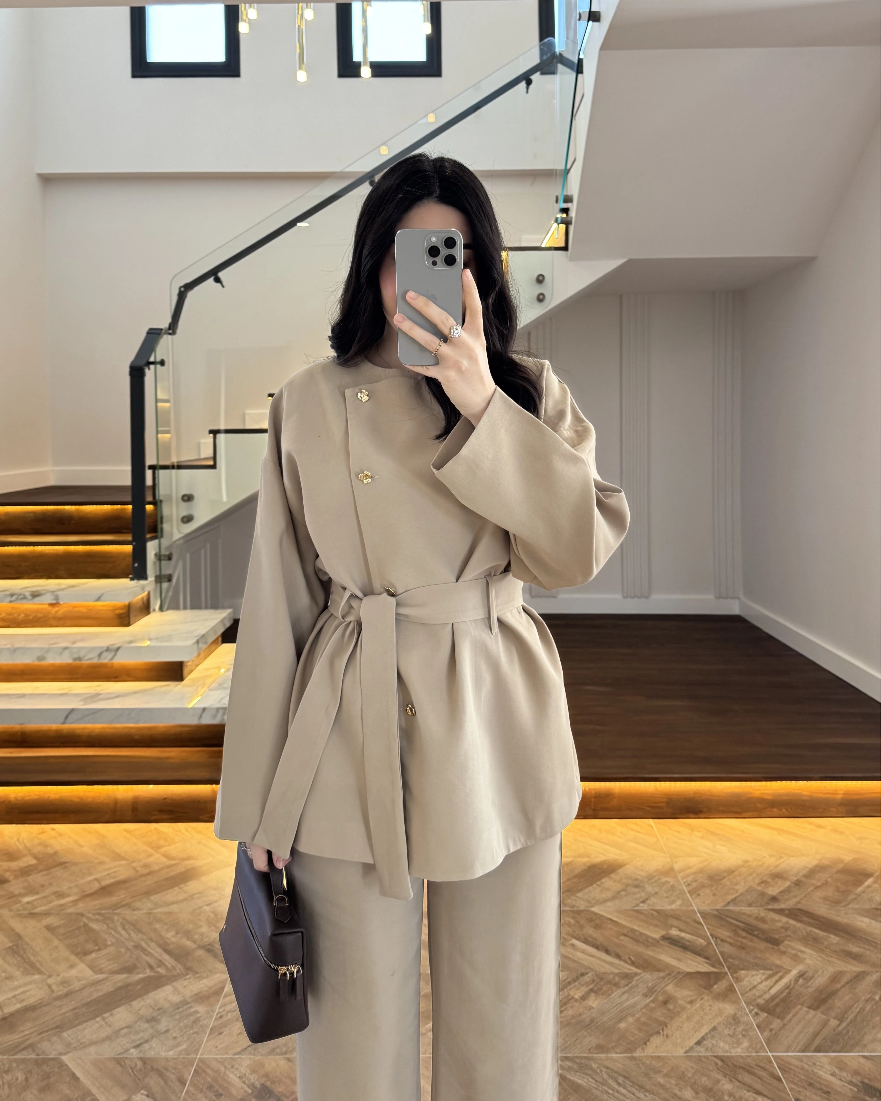 VİZON ASİMETRİK GOLD DÜĞMELİ TAKIM-9023