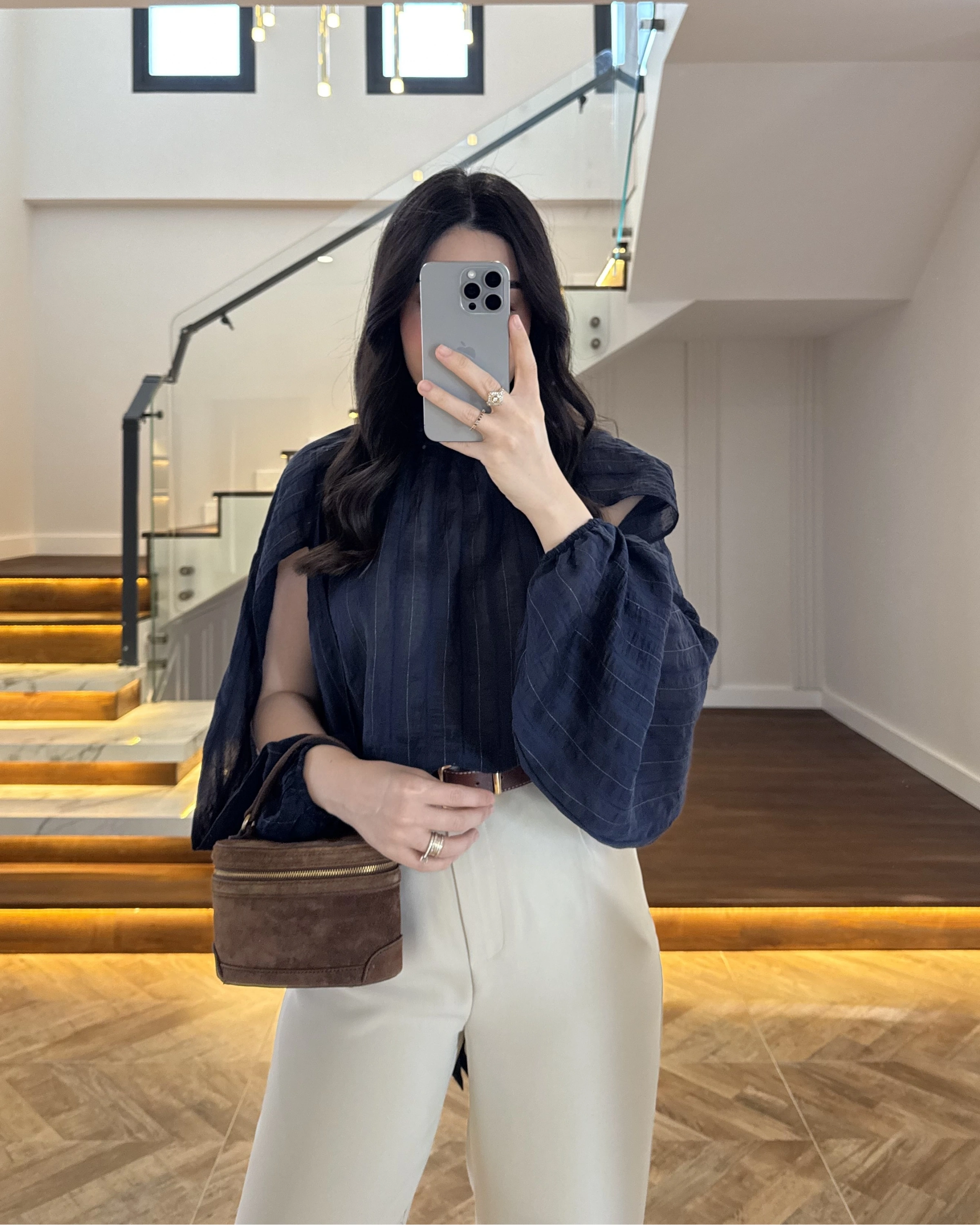 LACİVERT TASARIM BALON KOL BLUZ -5415