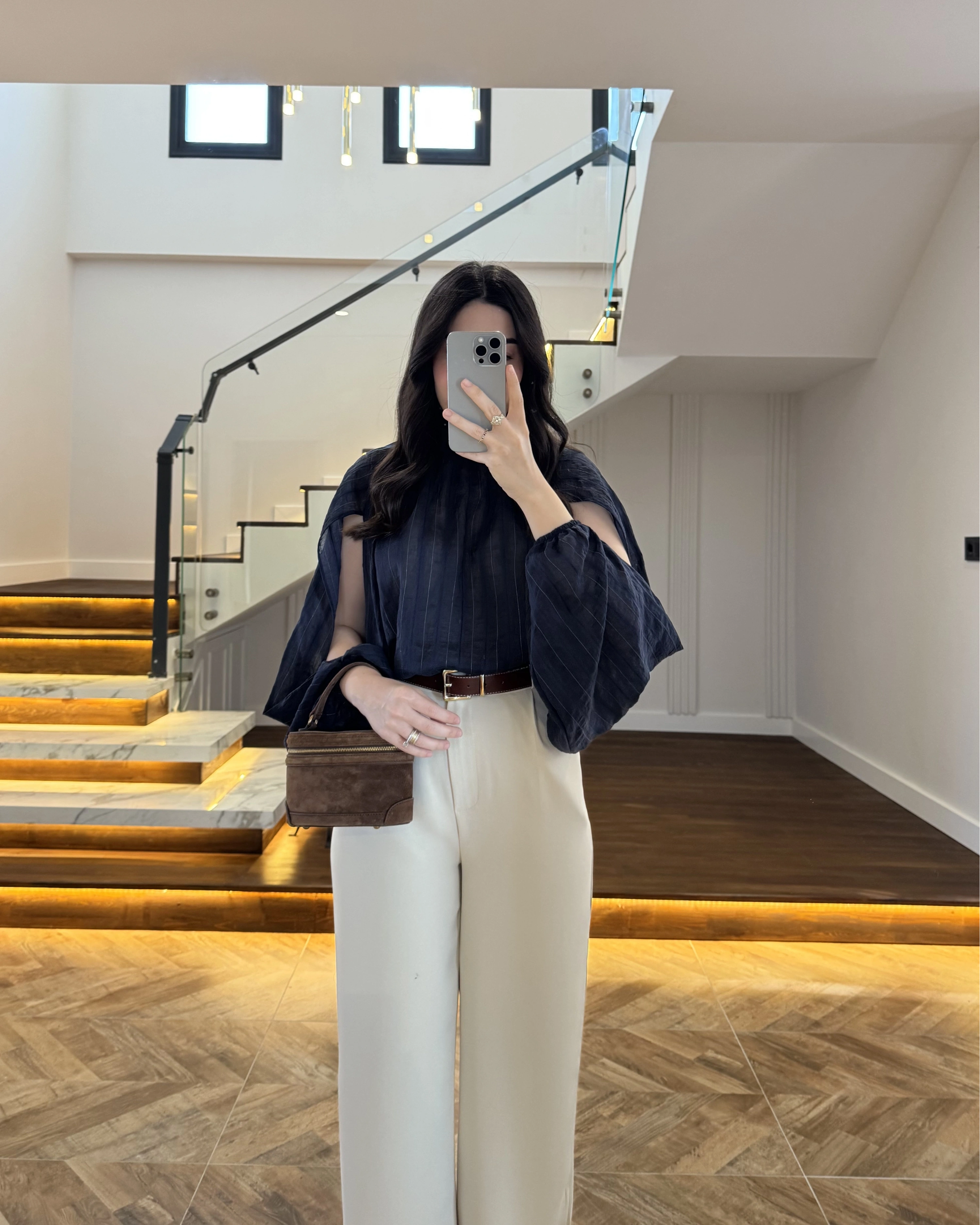 LACİVERT TASARIM BALON KOL BLUZ -5415