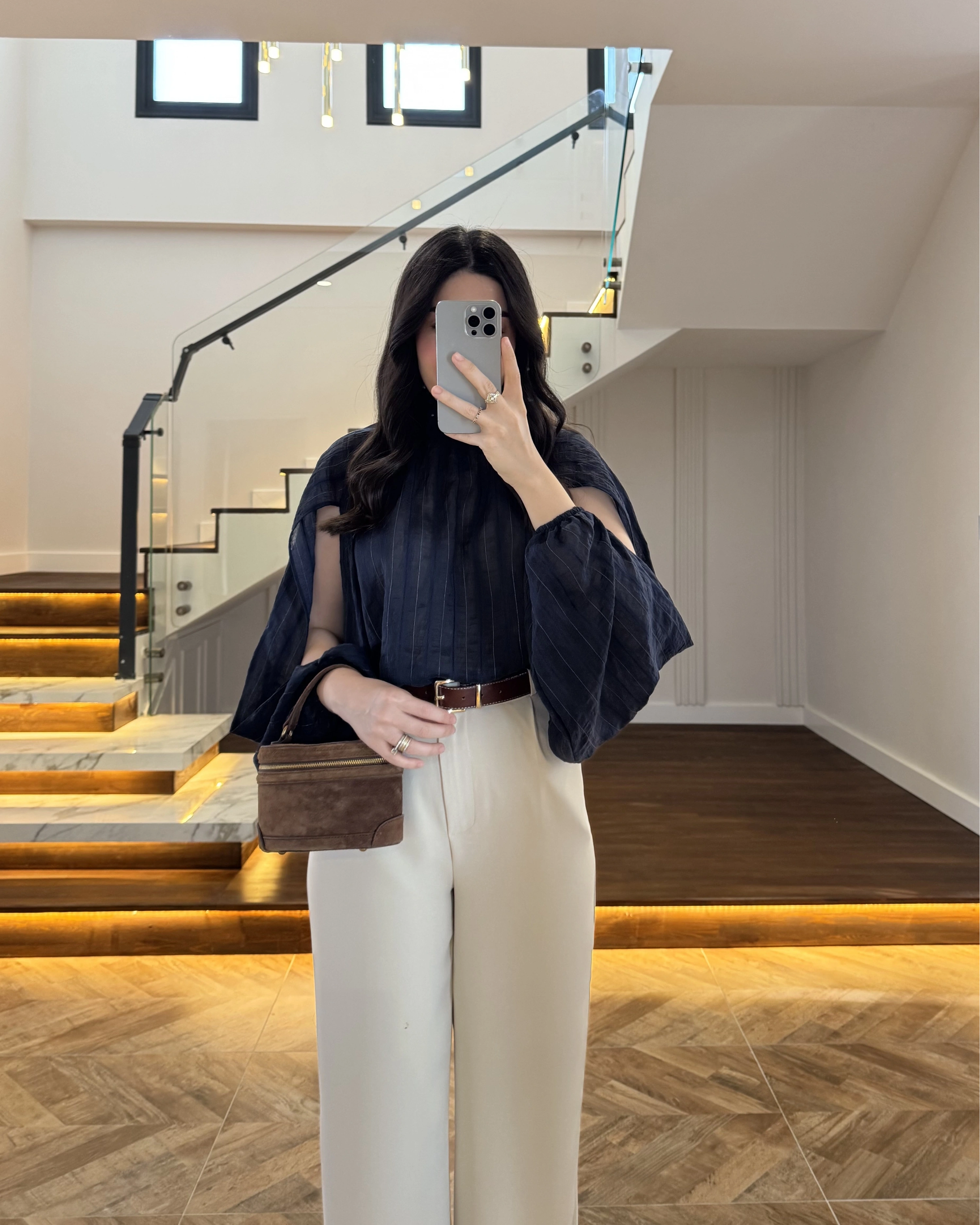 LACİVERT TASARIM BALON KOL BLUZ -5415