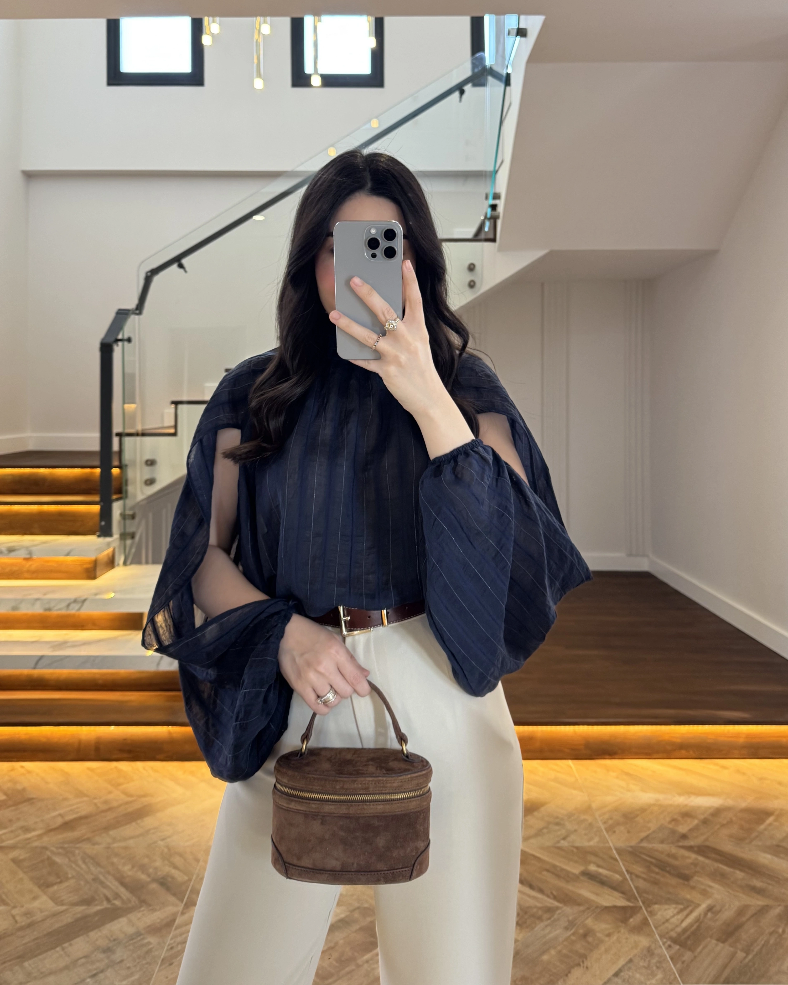 LACİVERT TASARIM BALON KOL BLUZ -5415